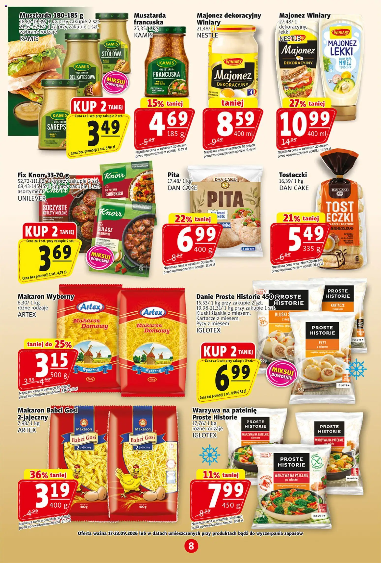 Prim Market gazetka od 17.09.2026 | Strona: 8 | Produkty: Pyzy z mięsem, Makaron, Kotlety, Majonez