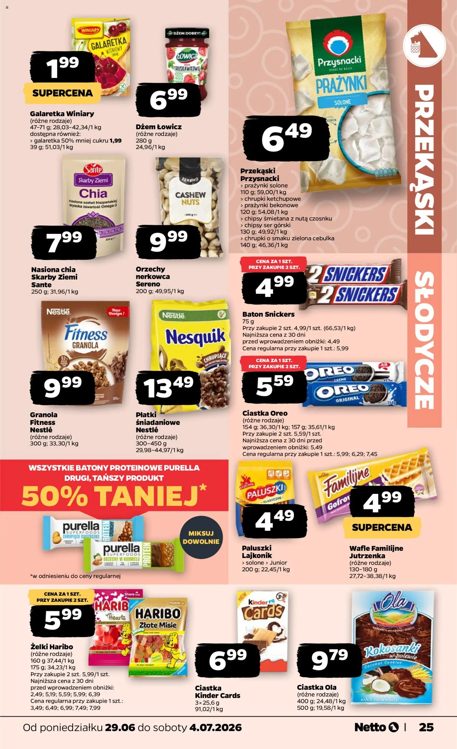 Netto gazetka od poniedziałku spożywcza od 29.06.2026 | Strona: 25 | Produkty: Płatki śniadaniowe, Nasiona, Paluszki, Ciastka