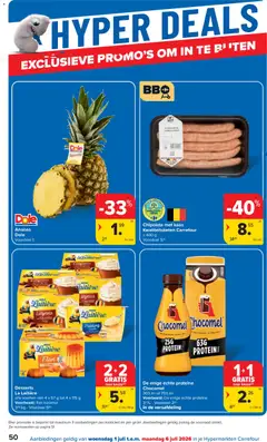 Chipolata met kaas Kwaliteitsketen Carrefour, Chipolata met kaas Kwaliteitsketen Carrefour ± 400 g Voordeel 5.70 - Voorbeeld van een folder van Carrefour, geldig van 01/07/2026 | Pagina: 50 | Producten: Chipolata, Ananas, Kaas, Chocolade