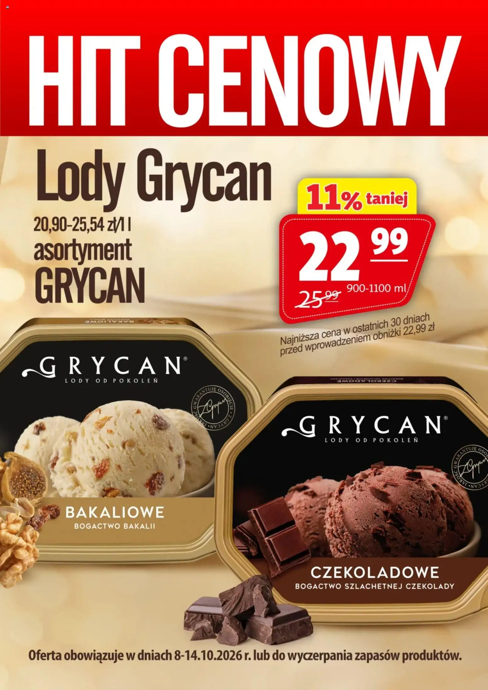 Prim Market promocja - Lody Grycan od 08.10.2026 | Strona: 1 | Produkty: Czekolady, Lody Grycan, Grycan, Lody