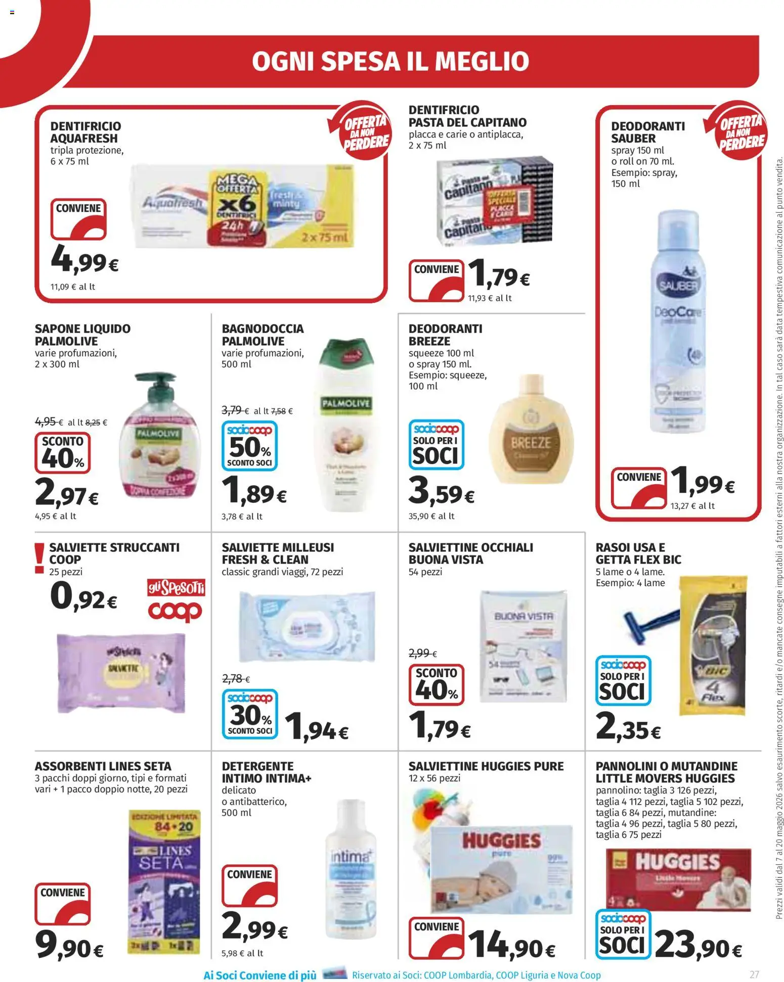 Volantino Ipercoop del 07.05.2026 | Pagina: 27 | Prodotti: Salviette struccanti, Sapone, Pasta, Data