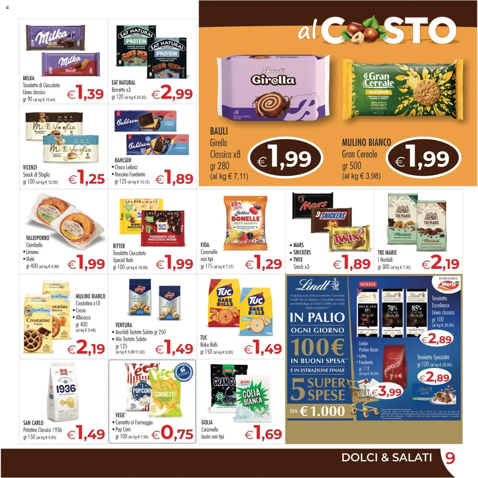 Volantino MerSi Supermercati del 07/10/2026 | Pagina: 9 | Prodotti: Lindt, Limone, Snickers, Farro
