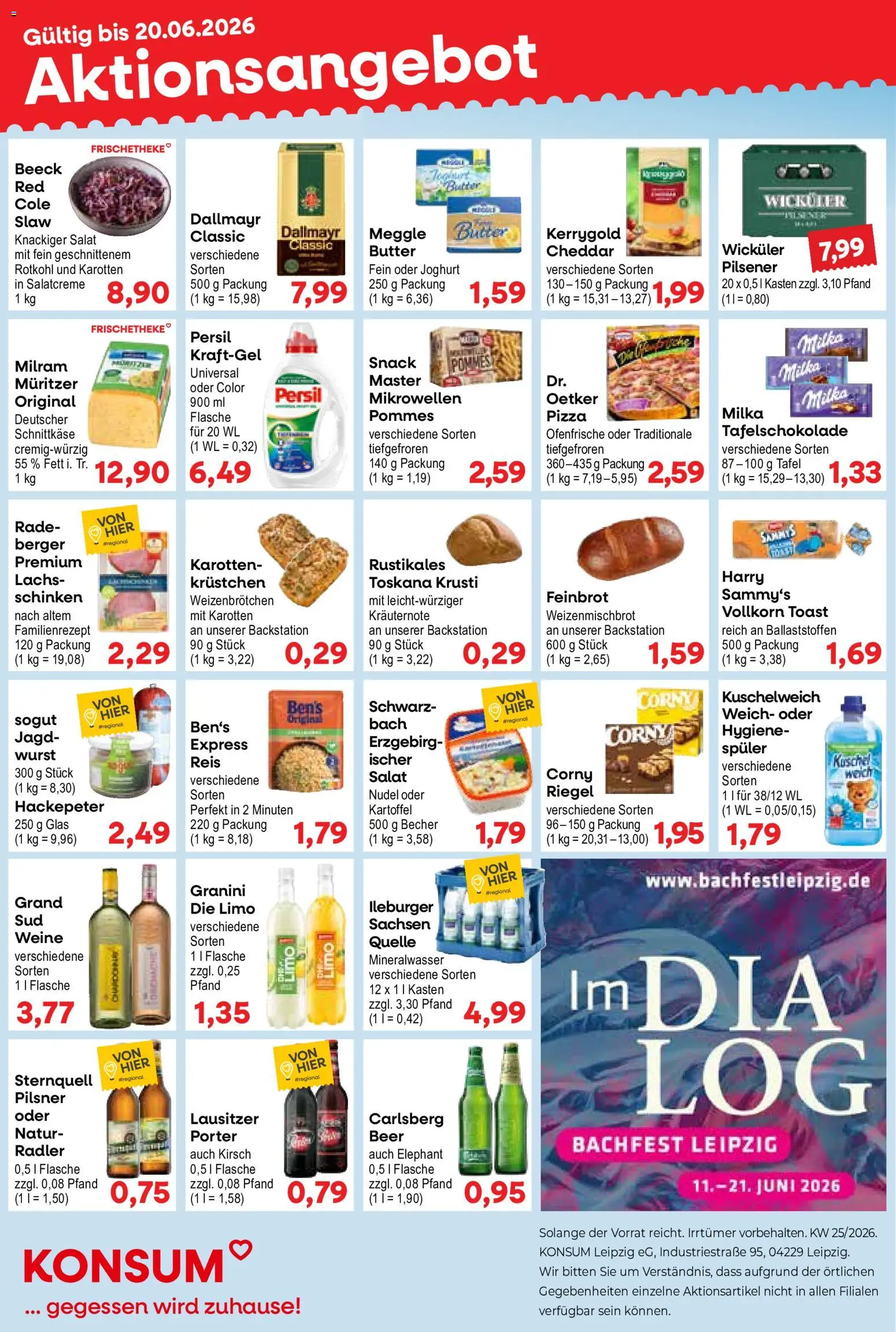 KONSUM Leipzig Prospekt – gültig ab 15.06.2026 | Seite: 1 | Produkte: Rotkohl, Milka, Ofenfrische, Dallmayr