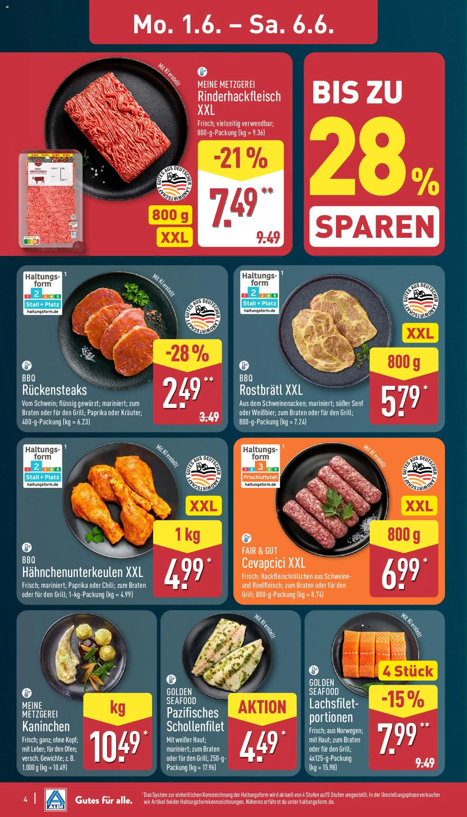 Aldi Prospekt – gültig ab 01.06.2026 | Seite: 4 | Produkte: Kaninchen, Cevapcici, Paprika, Hackfleisch