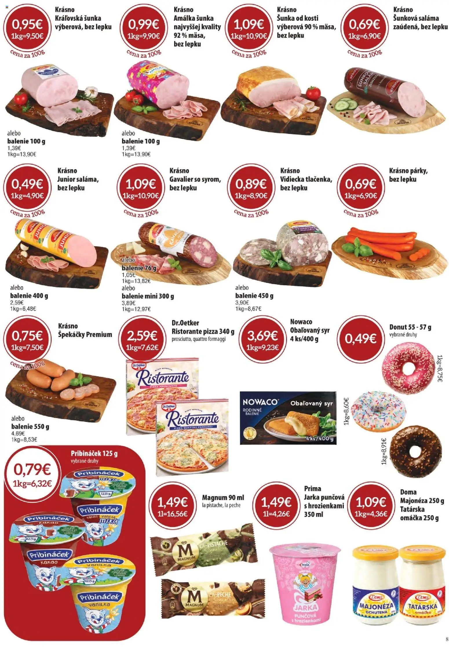 Nové CBA Komfos akcie – leták je platný od 03.09.2026 | Strana: 8 | Produkty: Saláma, Šunka, Pizza, Omáčka