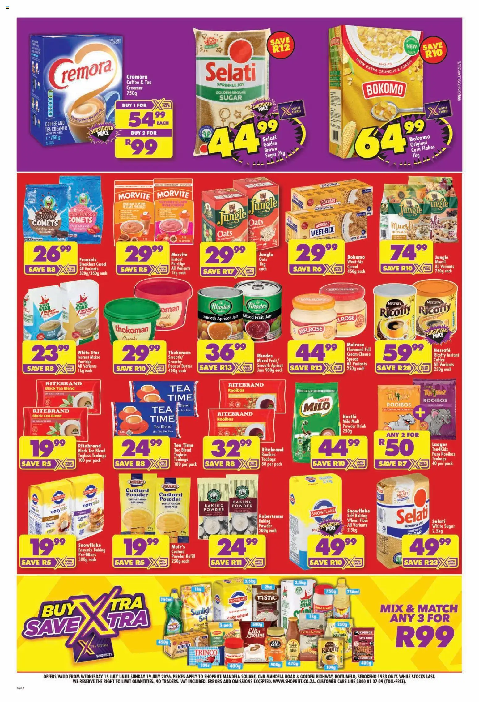 New Shoprite catalogue – valid from 15/07/2026 | Page: 4 | Products: Butter, Tea, Cream, Flakes