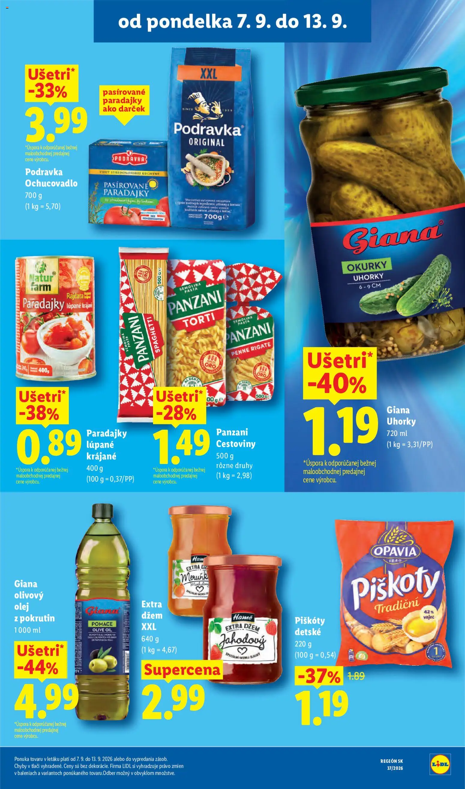 Nové Lidl akcie – leták je platný od 07.09.2026 | Strana: 29 | Produkty: Džem, Piškóty, Olej, Penne