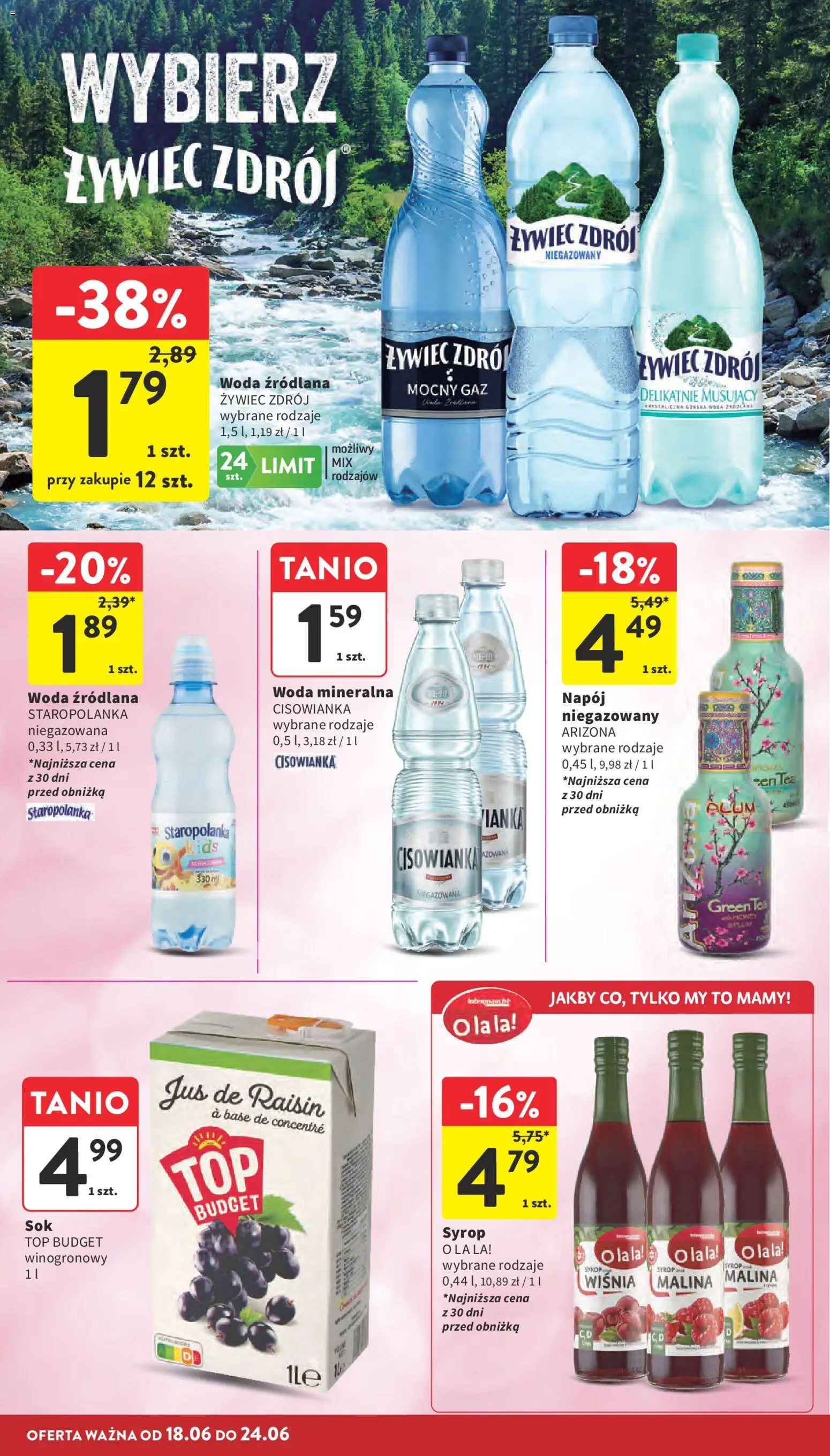 Intermarche gazetka od 18.06.2026 | Strona: 30 | Produkty: Top, Malina, Woda źródlana, Woda