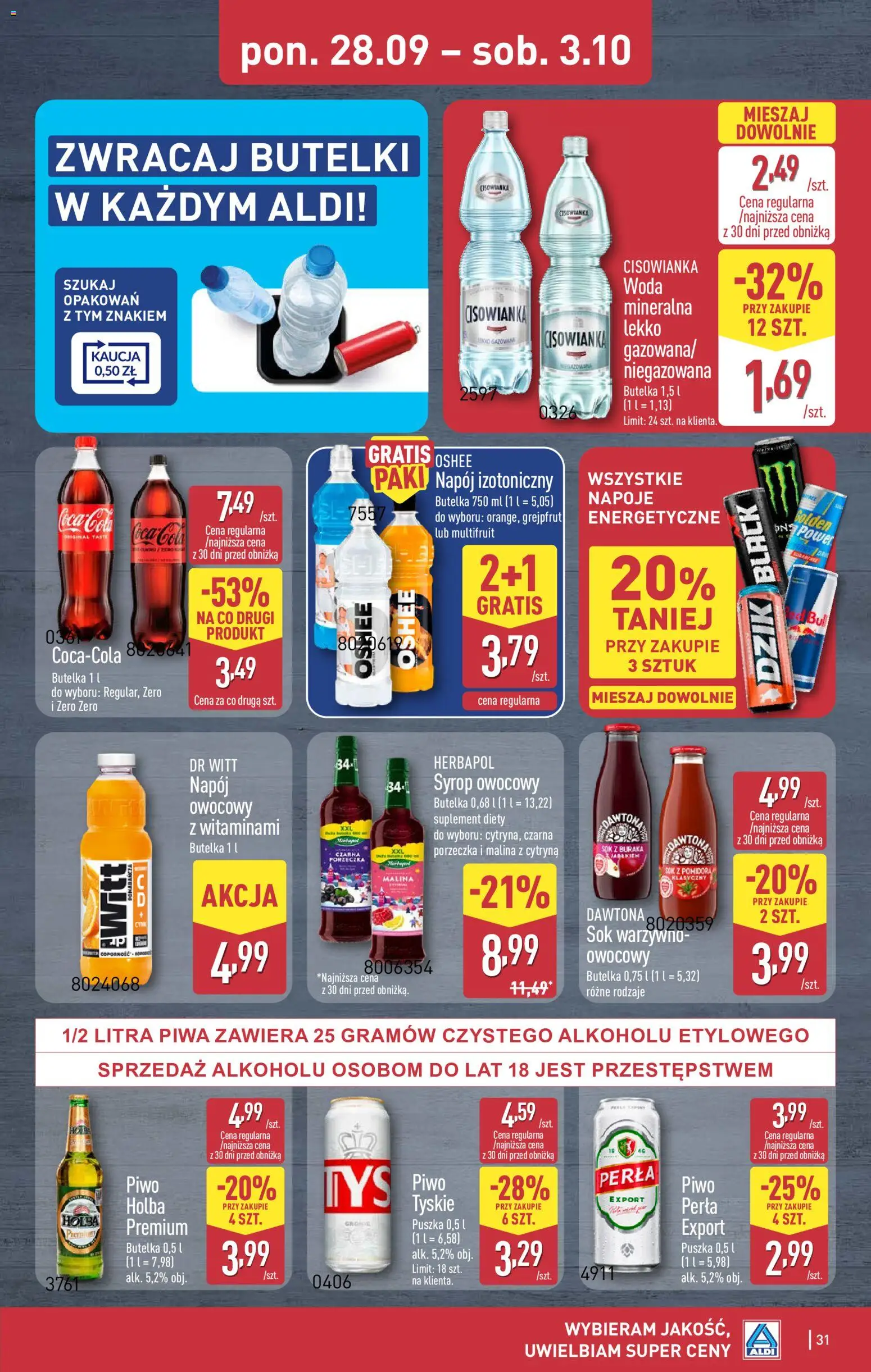 Aldi Polsko leták od 28.09.2026 | Strana: 31 | Produkty: Coca cola, Nápoje, Perla, Cola