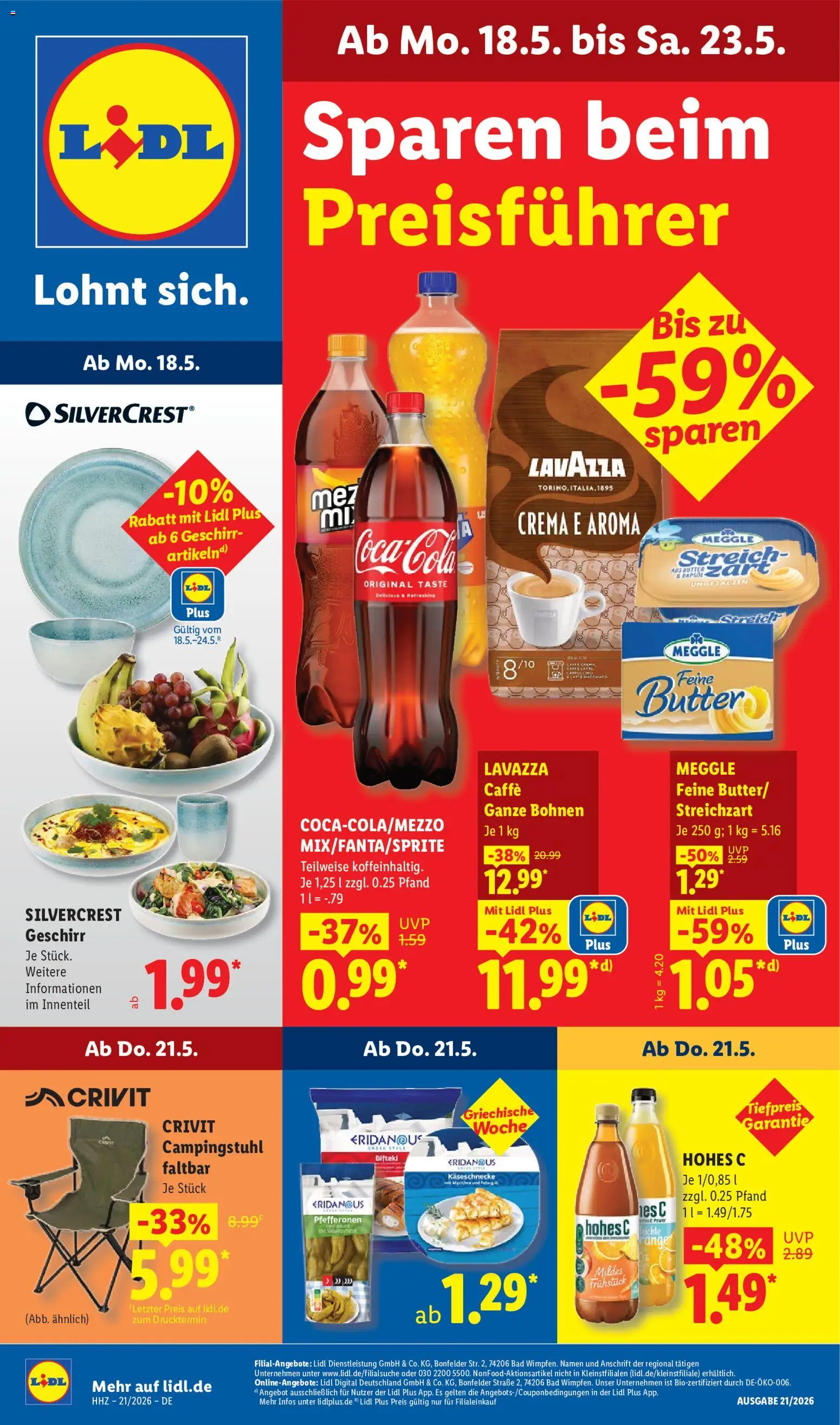 Lidl Prospekt – gültig ab 18.05.2026 | Seite: 1 | Produkte: Lavazza, Butter, Bad, Hohes c