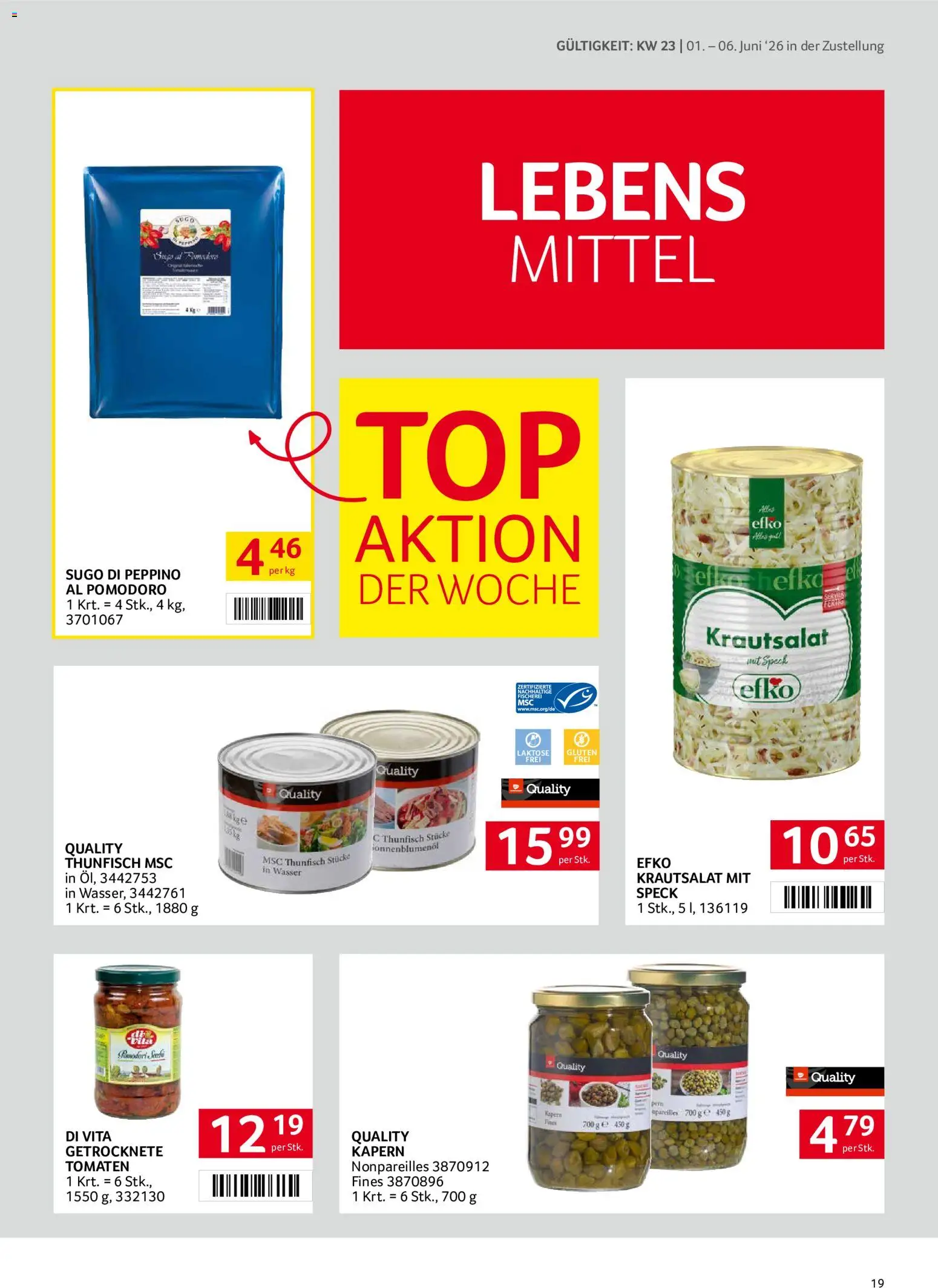 Transgourmet Zustellaktion gültig ab 01.06.2026 | Seite: 19 | Produkte: Wasser, Tomaten