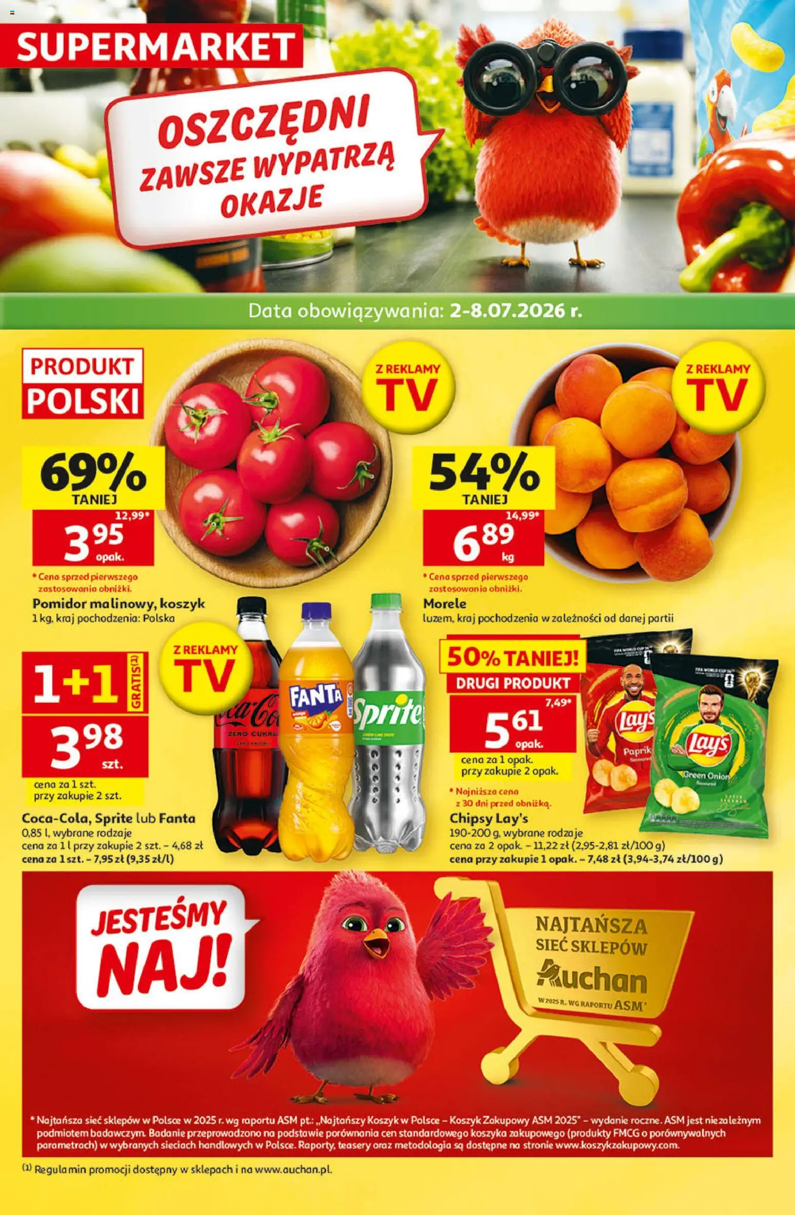 Auchan gazetka od 02.07.2026 | Strona: 1 | Produkty: Chipsy, Sprite, Morele, Lays
