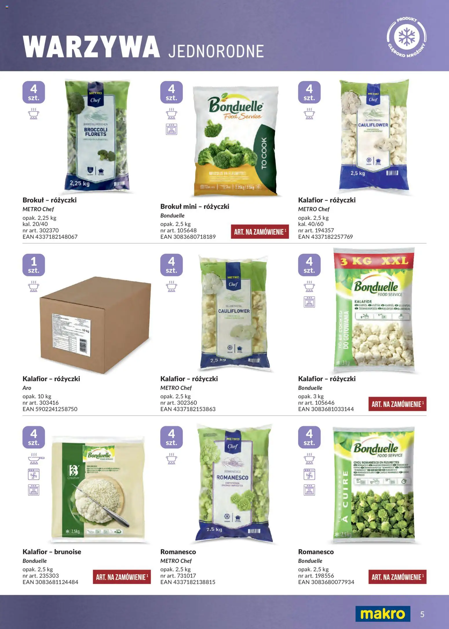 Makro gazetka - Mrożonki od 01.05.2026 | Strona: 5 | Produkty: Kalafior, Brokuł, Warzywa