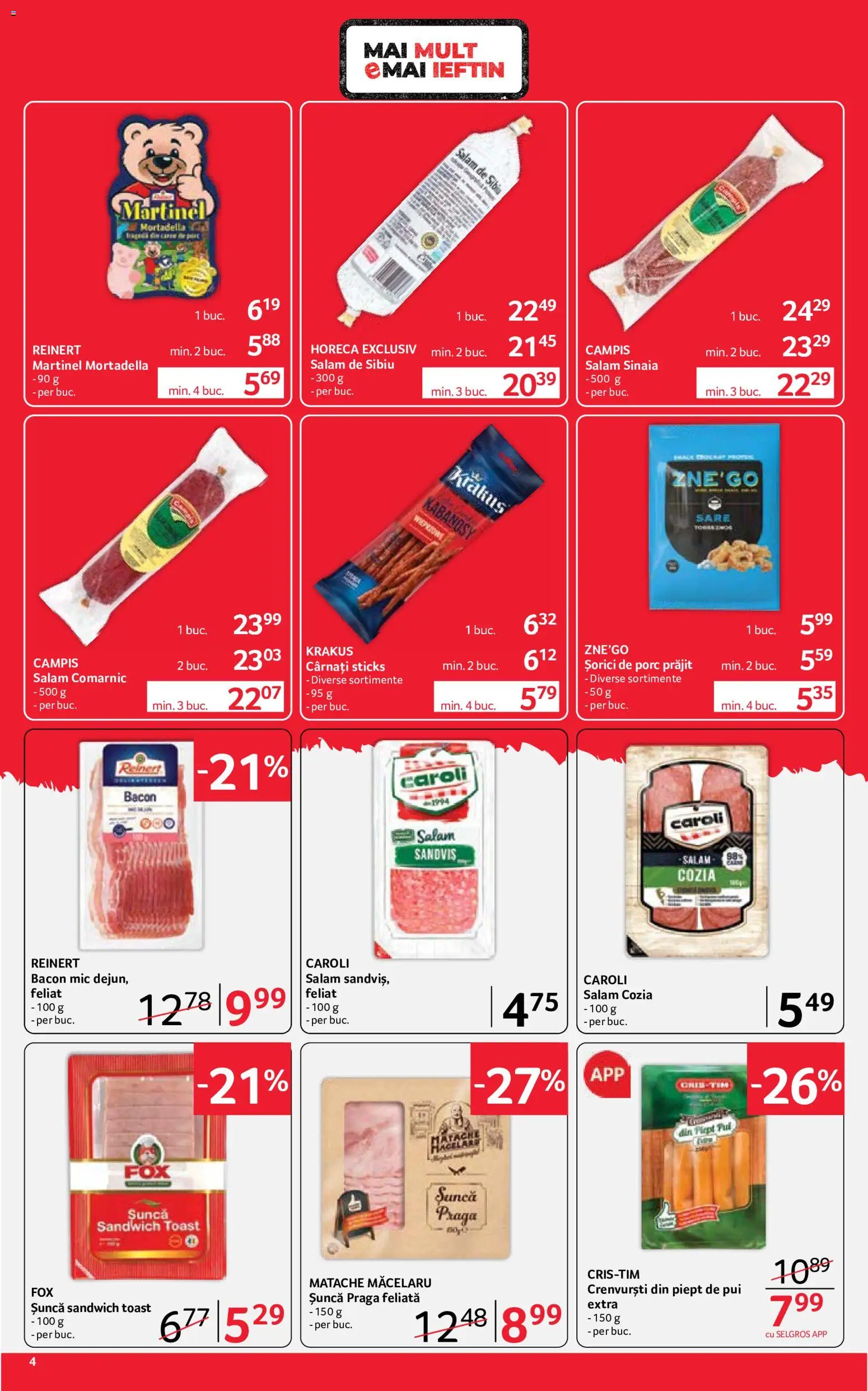 Noul catalog Selgros – valabil de la 12.06.2026 | Pagină: 4 | Produse: Hacıyatmaz Kedi Oyuncağı, Crenvurști, Bacon, Cârnați