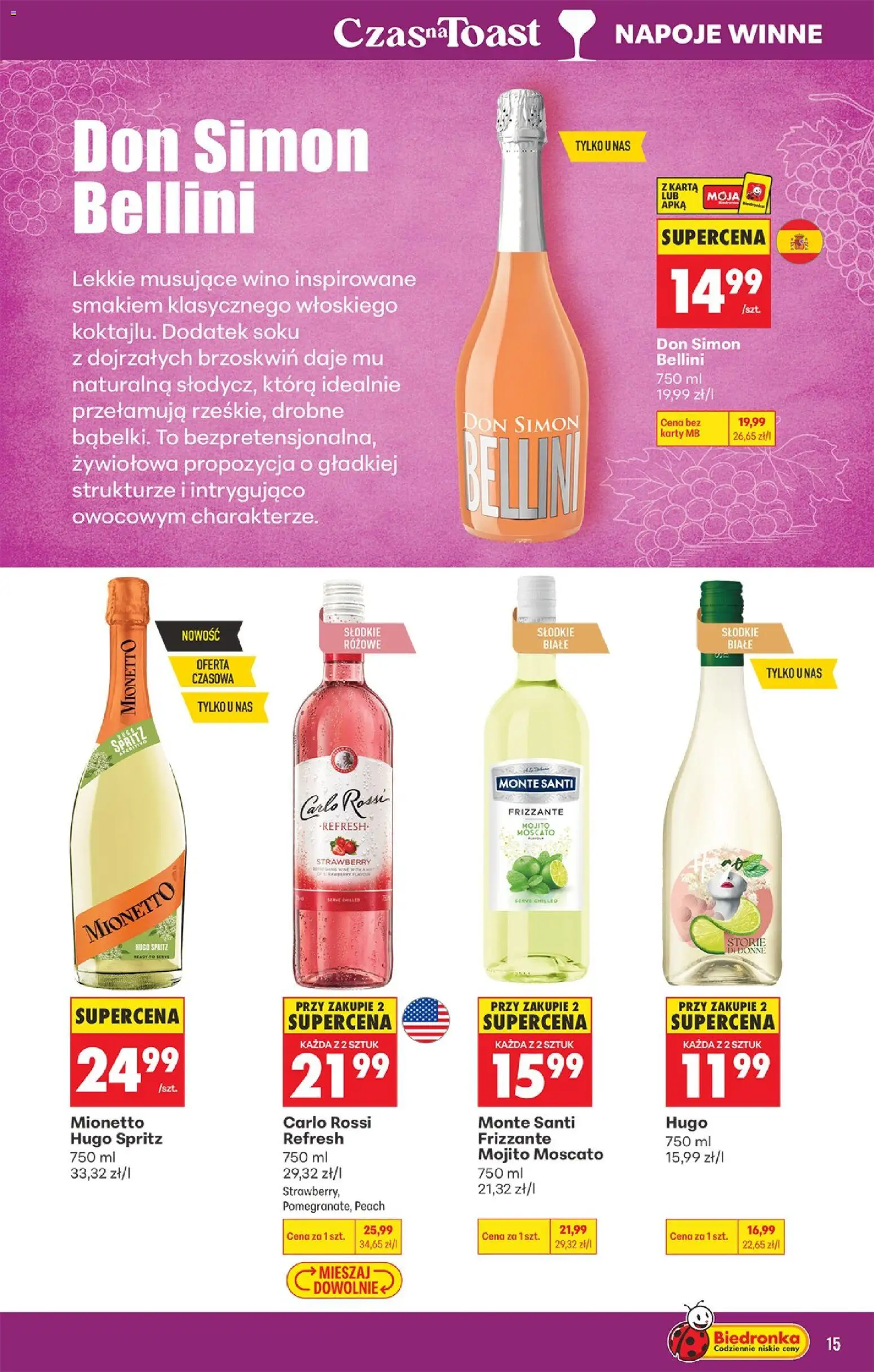Biedronka gazetka - Czas na toast od 05.10.2026 | Strona: 15 | Produkty: Karta, Mojito, Napoje, Carlo Rossi