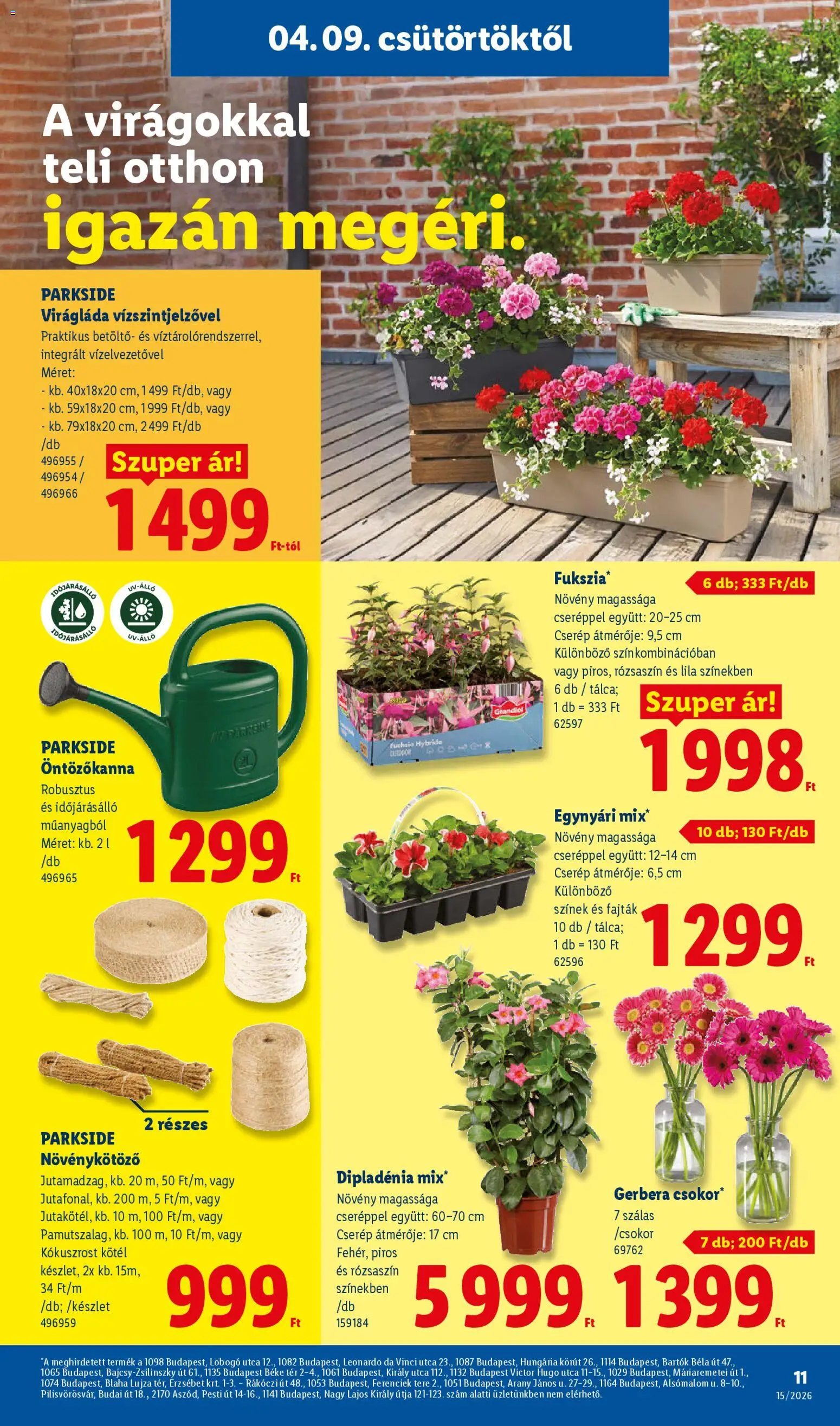 Lidl akciós ujság - amely érvényes a következő dátumtól: 09.04.2026 | Oldal: 11 | Termékek: Parkside, Kötél, Öntözőkanna, Virágláda