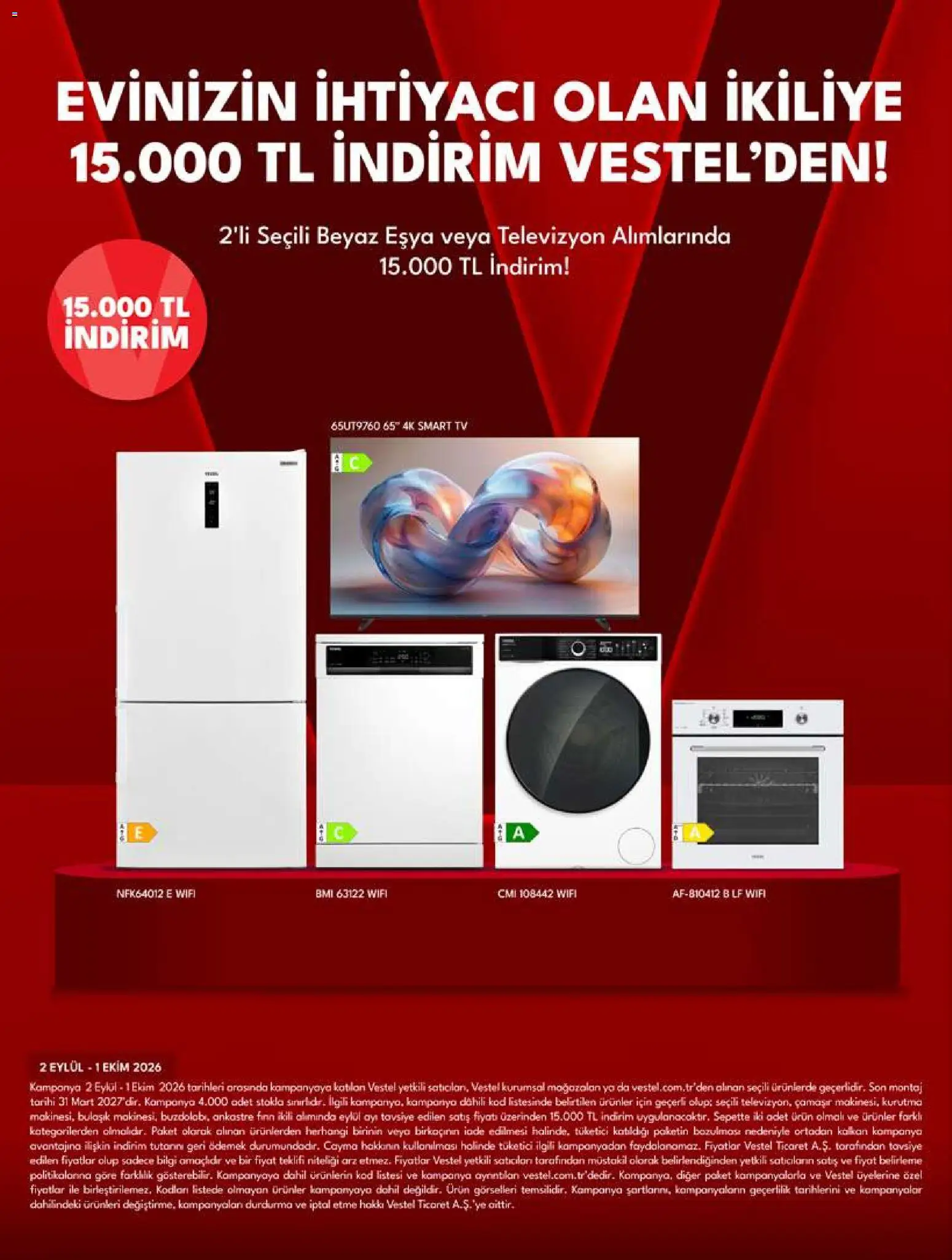 Vestel - Tüketici Elektroniği - 02 Eylül 2026 tarihinden itibaren geçerlidir | Sayfa: 13 | Ürünler: Kalkan, TV, Televizyon