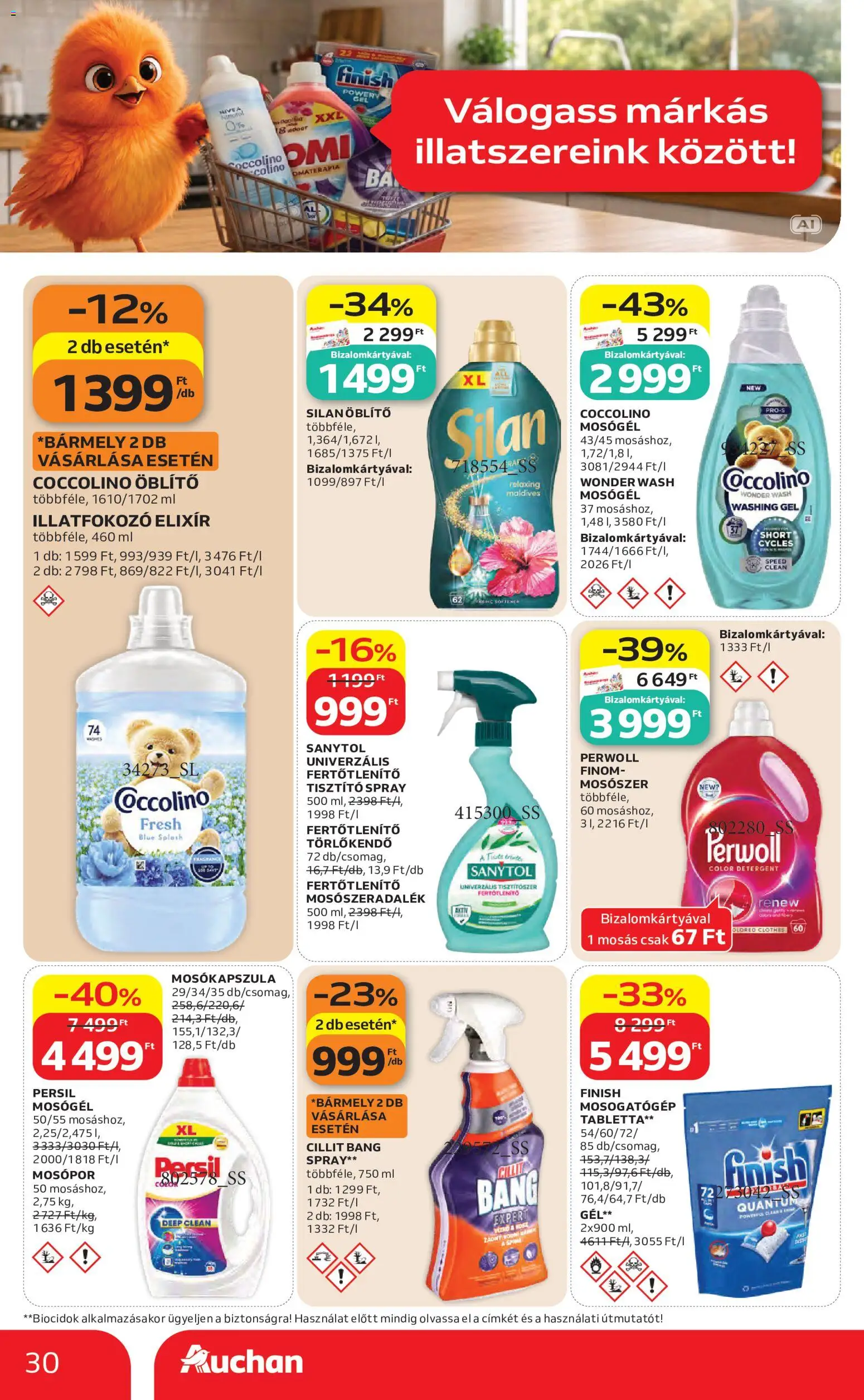 Auchan akciós ujság - amely érvényes a következő dátumtól: 2026.09.10. | Oldal: 30 | Termékek: Persil, Mosogatógép, Mosógél, Gél