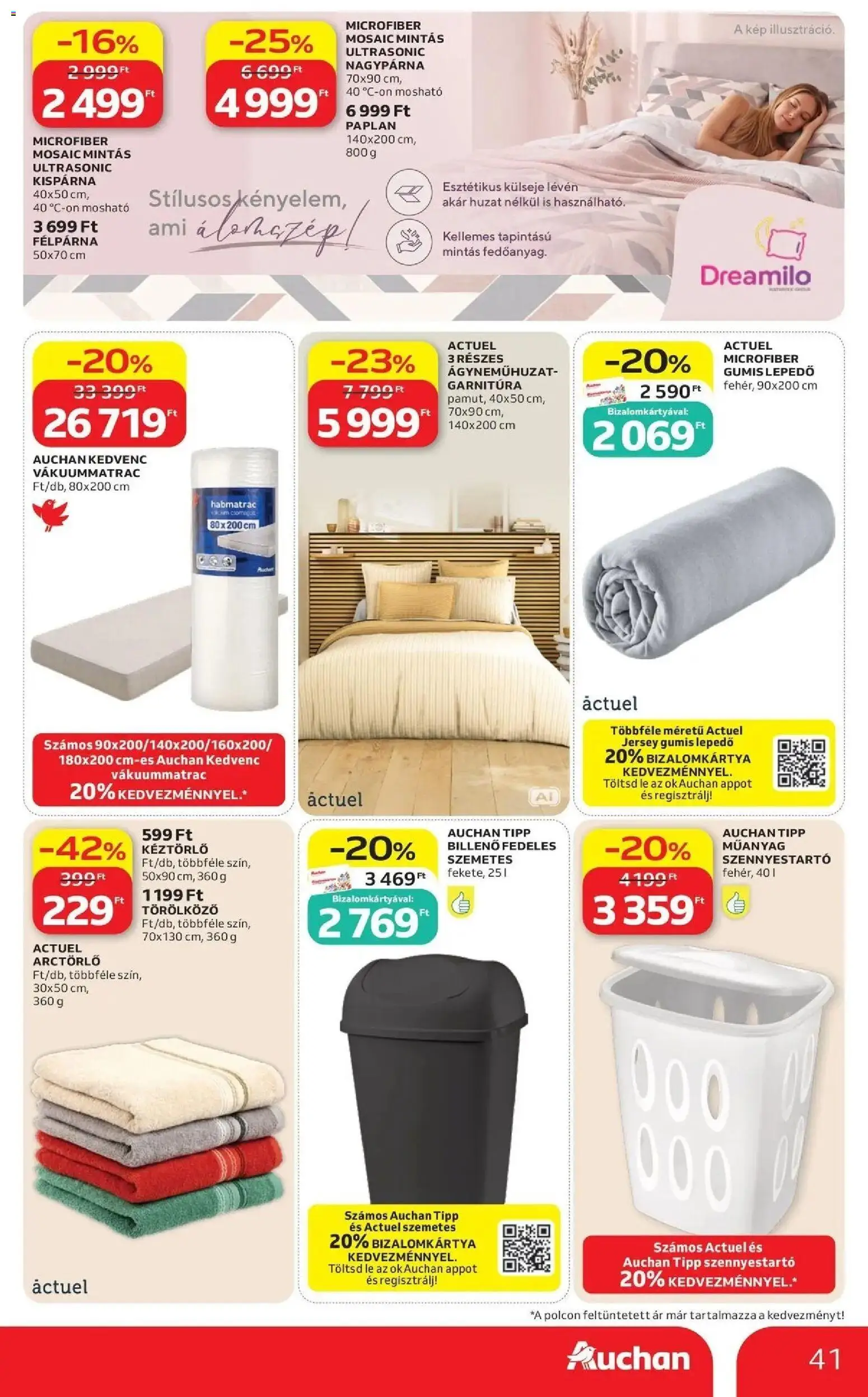 Auchan akciós újság Szolnok - 2026.09.03. -tól/töl > akció, lapozható szórólap 🛍️ | Oldal: 41 | Termékek: Gumis lepedő, Lé, Lepedő, Szennyestartó