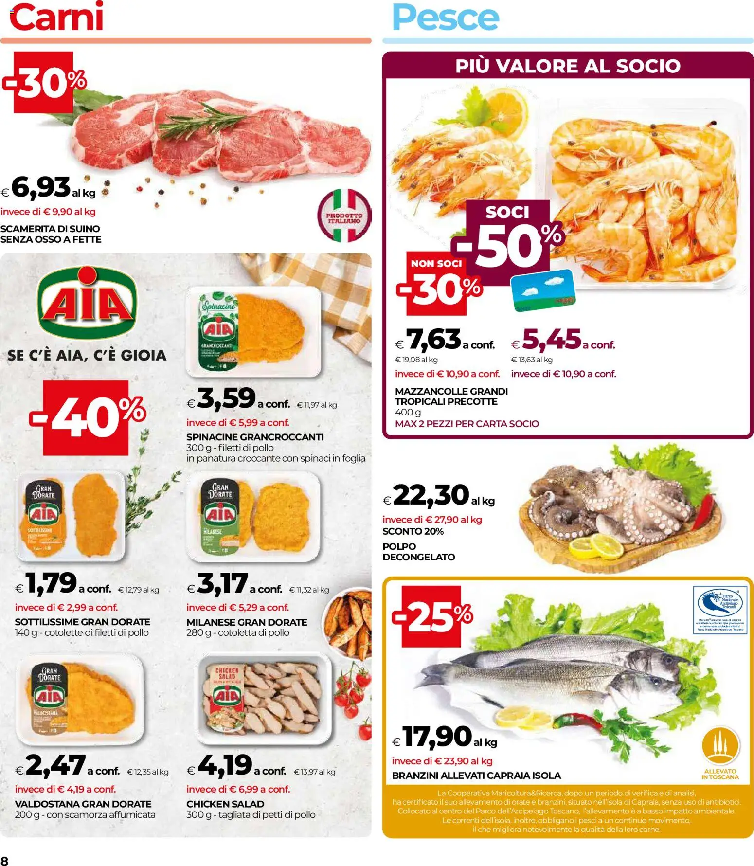 Volantino COOP del 16/07/2026 | Pagina: 8 | Prodotti: Pollo, Pesce, Mazzancolle, Suino