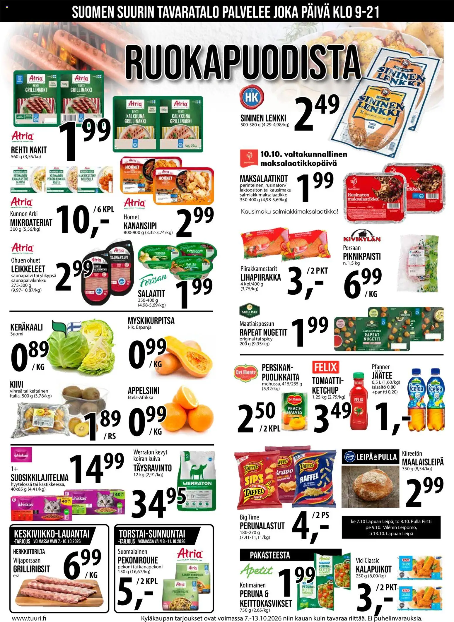 Tuuri tarjoukset – voimassa 07/10/2026 alkaen | Sivu: 8 | Tuotteet: Kalapuikot, Jäätee, Pekoni, Pasta