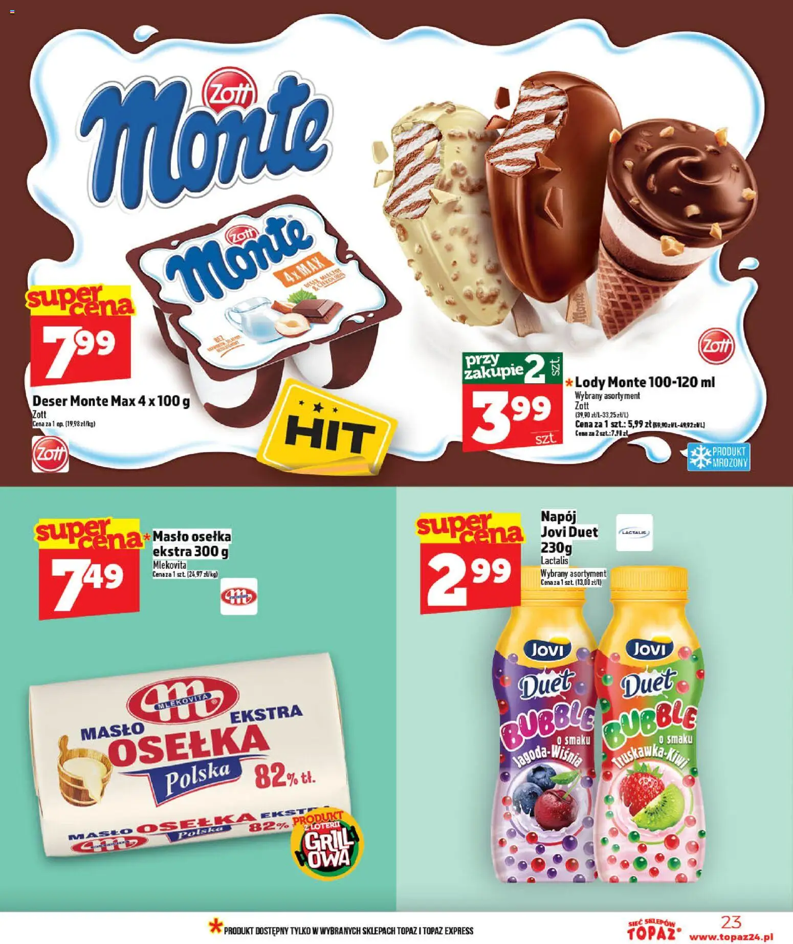 Topaz gazetka od 07.05.2026 | Strona: 23 | Produkty: Osełka, Masło, Lody