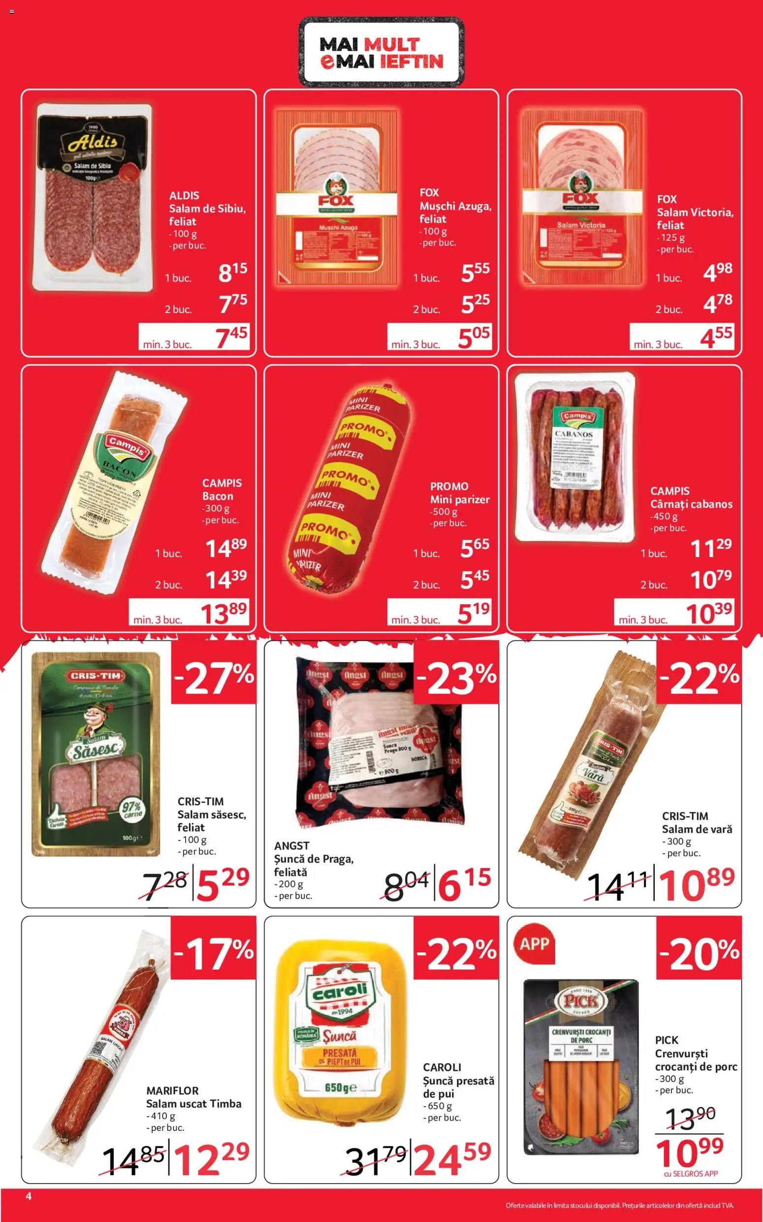 Noul catalog Selgros – valabil de la 02.10.2026 | Pagină: 4 | Produse: Crenvurști, Cabanos, Mușchi, Campis