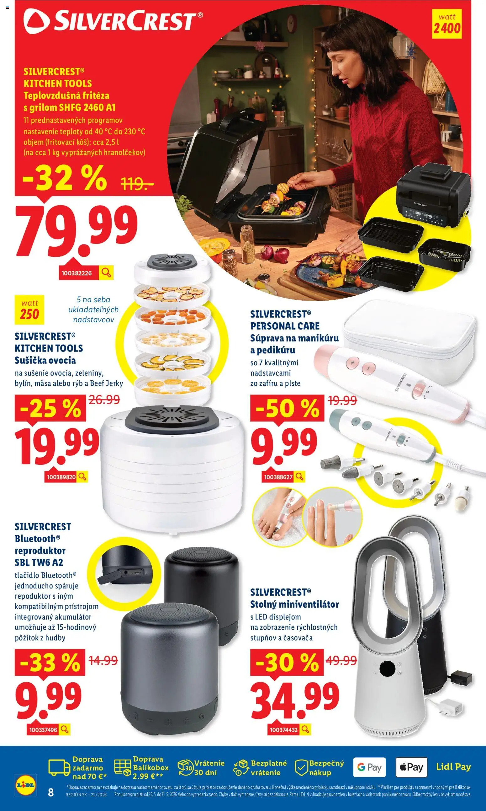 Nové Lidl akcie – leták je platný od 25.05.2026 | Strana: 8 | Produkty: Sušička, Fritéza, Teplovzdušná frítéza, Sušička ovocia