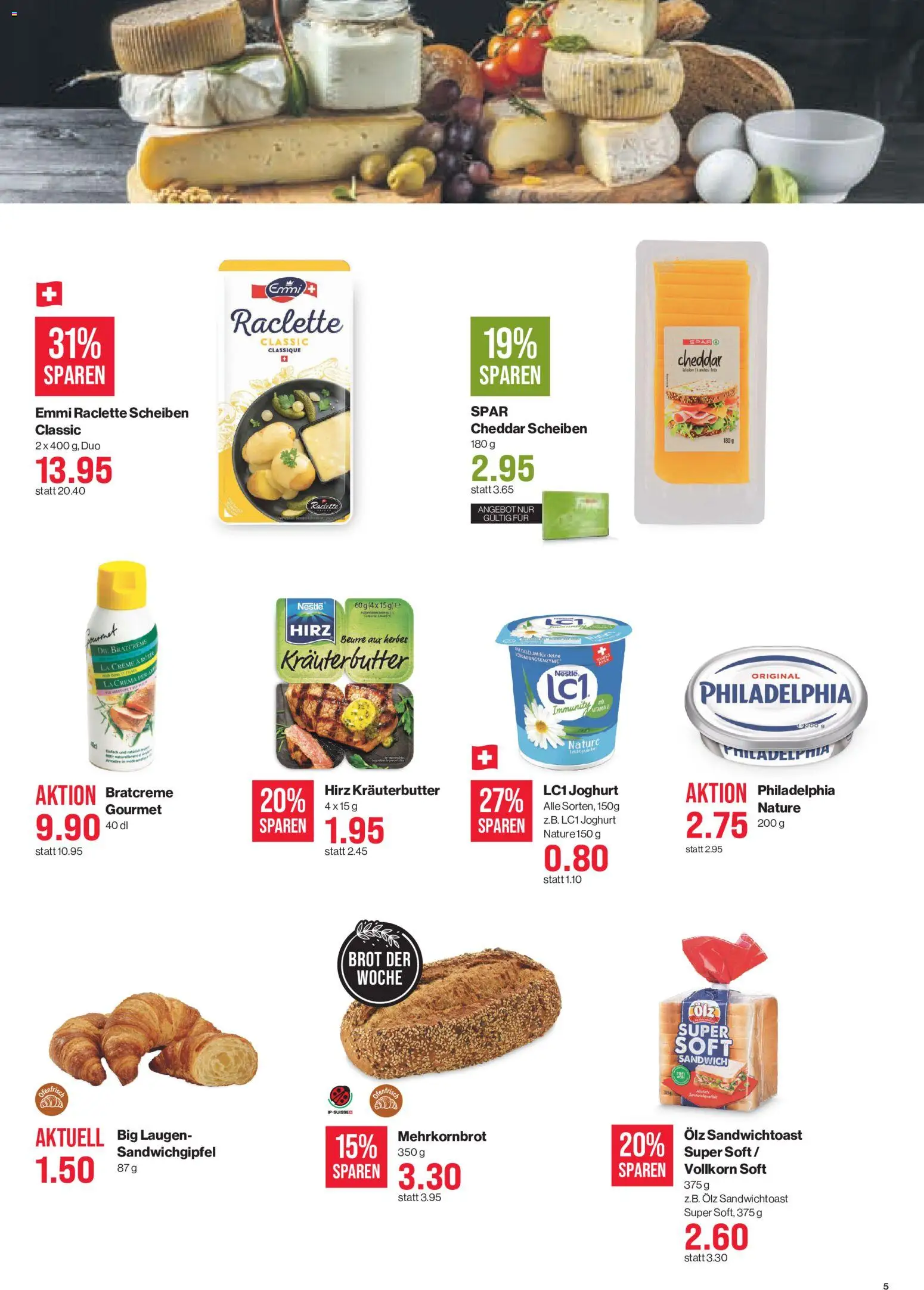 SPAR aktionen – gültig ab 03.09.2026 | Seite: 5 | Produkte: Joghurt, Brot, Raclette, Creme