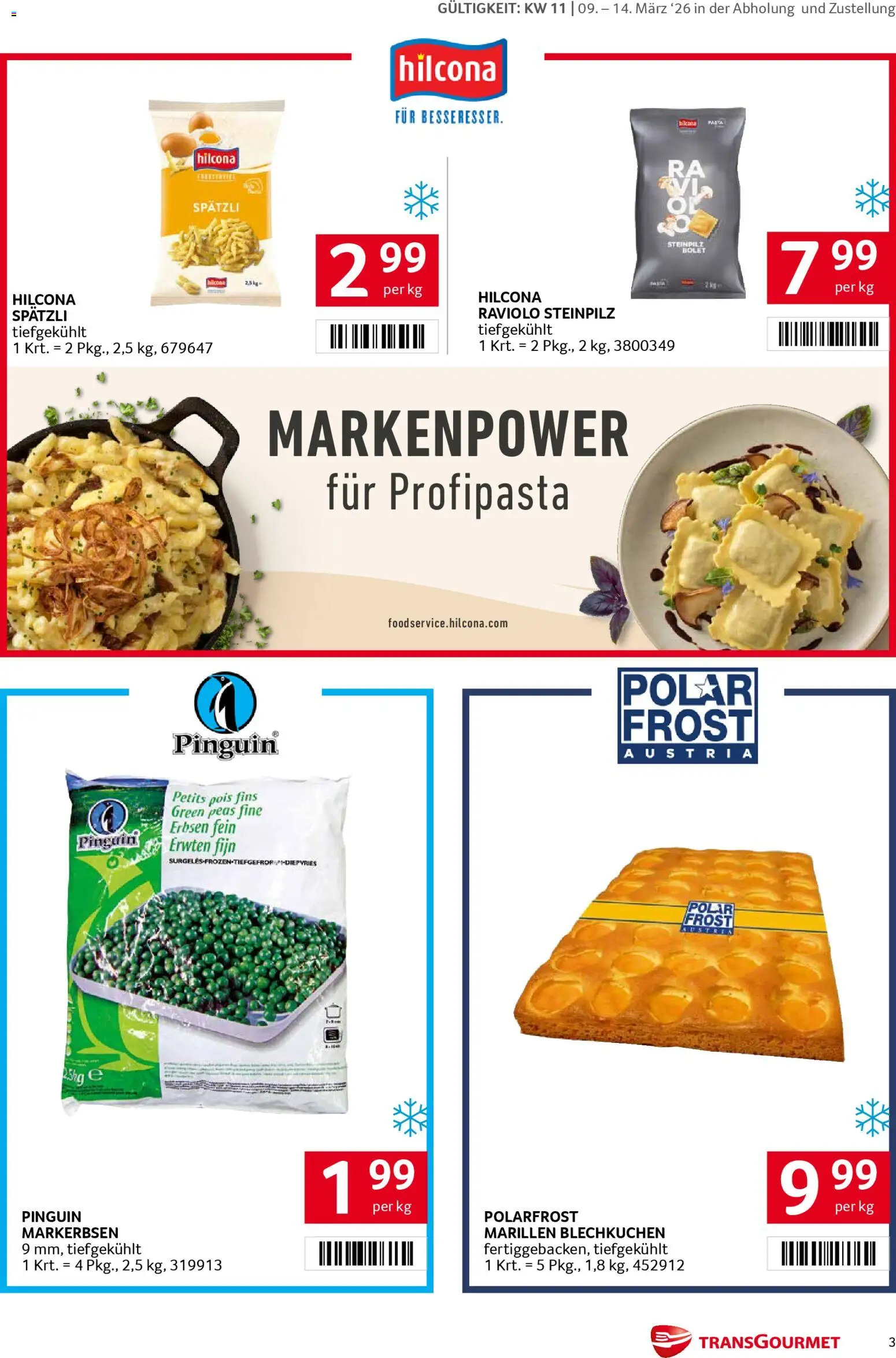 Transgourmet Markenfestwoche gültig ab 09.03.2026 | Seite: 3 | Produkte: Pasta, Erbsen