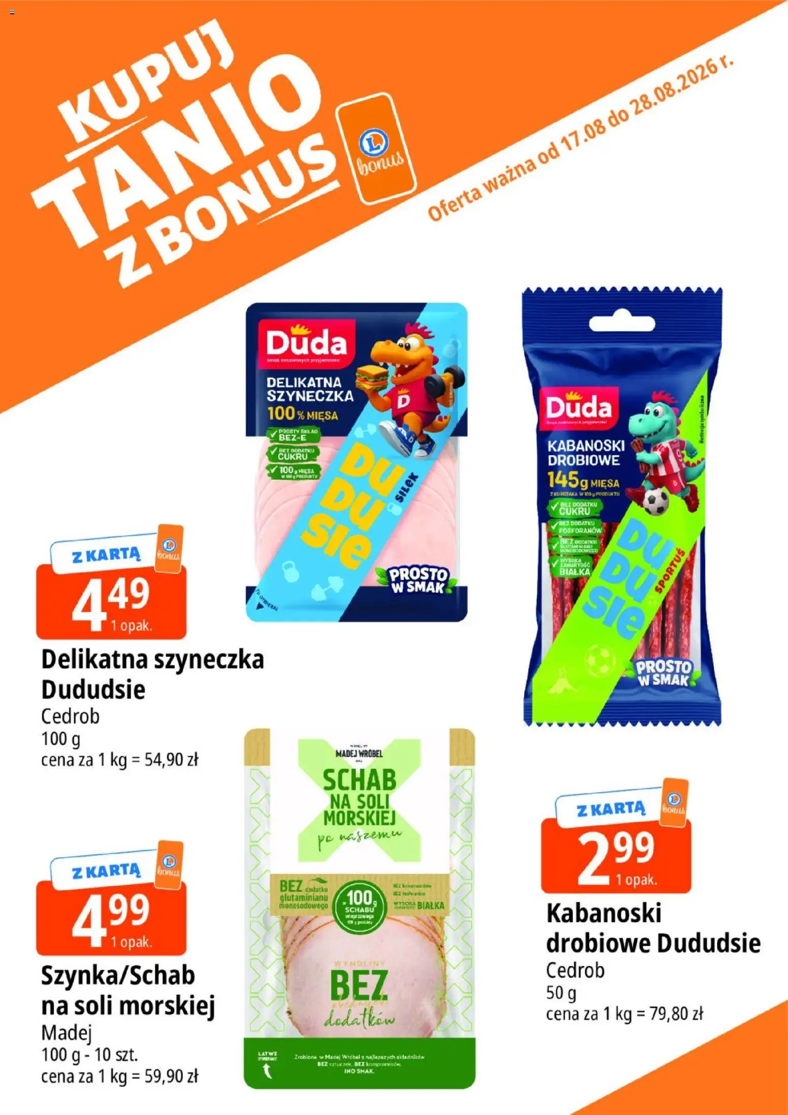 E.Leclerc gazetka - Kupuj Tanio Z Bonus od 17.08.2026 | Strona: 2 | Produkty: Karta, Schab