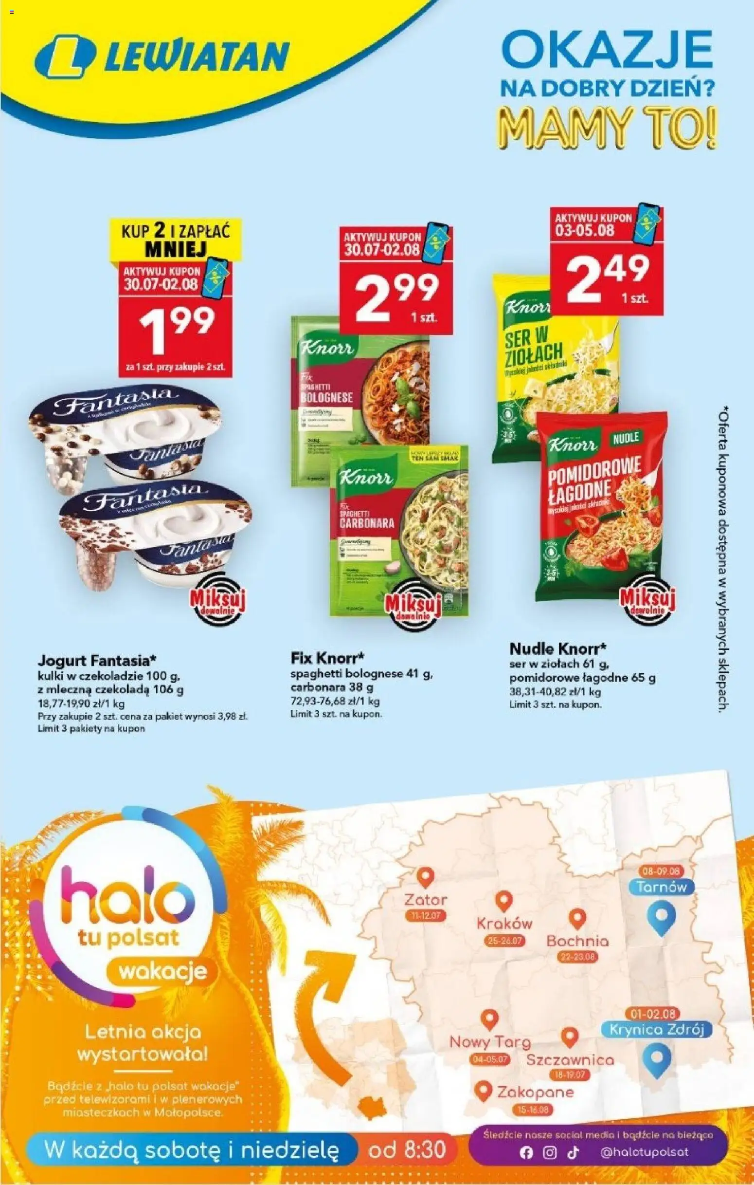 Lewiatan gazetka - Okazje na dobry dzień od 30.07.2026 | Strona: 1 | Produkty: Kulki w czekoladzie, Ser, Jogurt, Czekolada