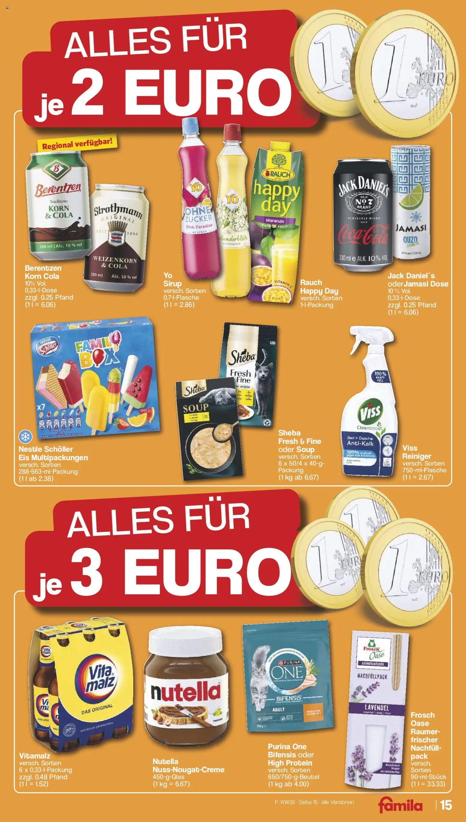 Famila Nordwest Prospekt – gültig ab 21.09.2026 | Seite: 15 | Produkte: Sheba, Coca cola, Ouzo, Berentzen