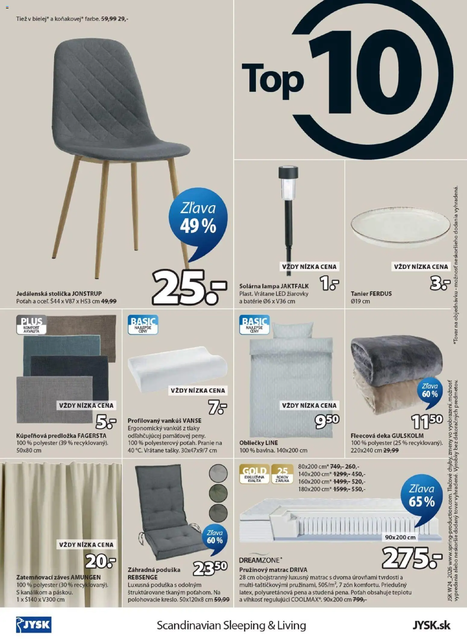 Nové JYSK akcie – leták je platný od 10.06.2026 | Strana: 12 | Produkty: Matrac, Obliečky, Jedálenská stolička, Vankúš