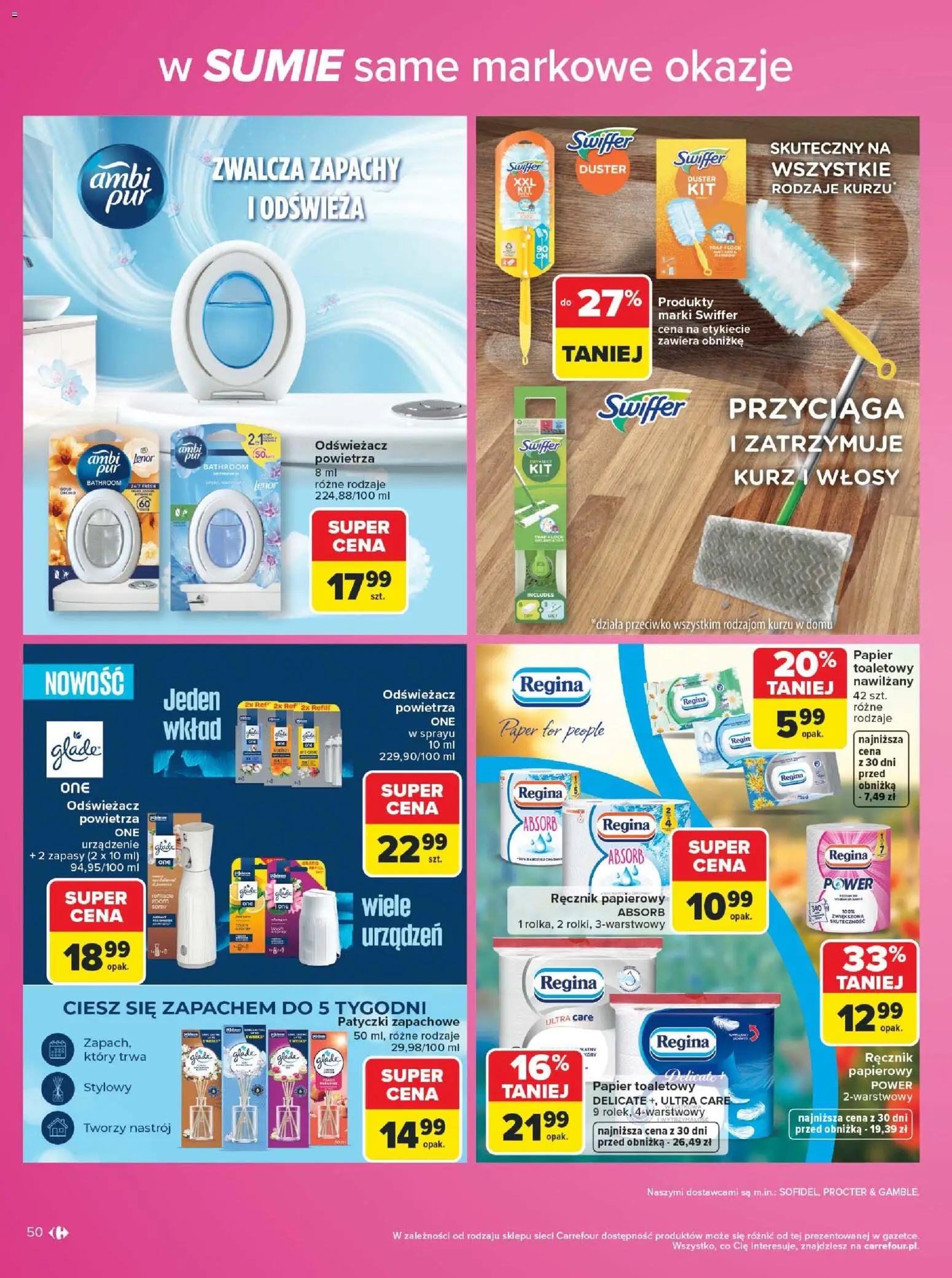 Carrefour gazetka - Same markowe okazje od 03.08.2026 | Strona: 50 | Produkty: Odświeżacz, Papier toaletowy, Ręcznik papierowy