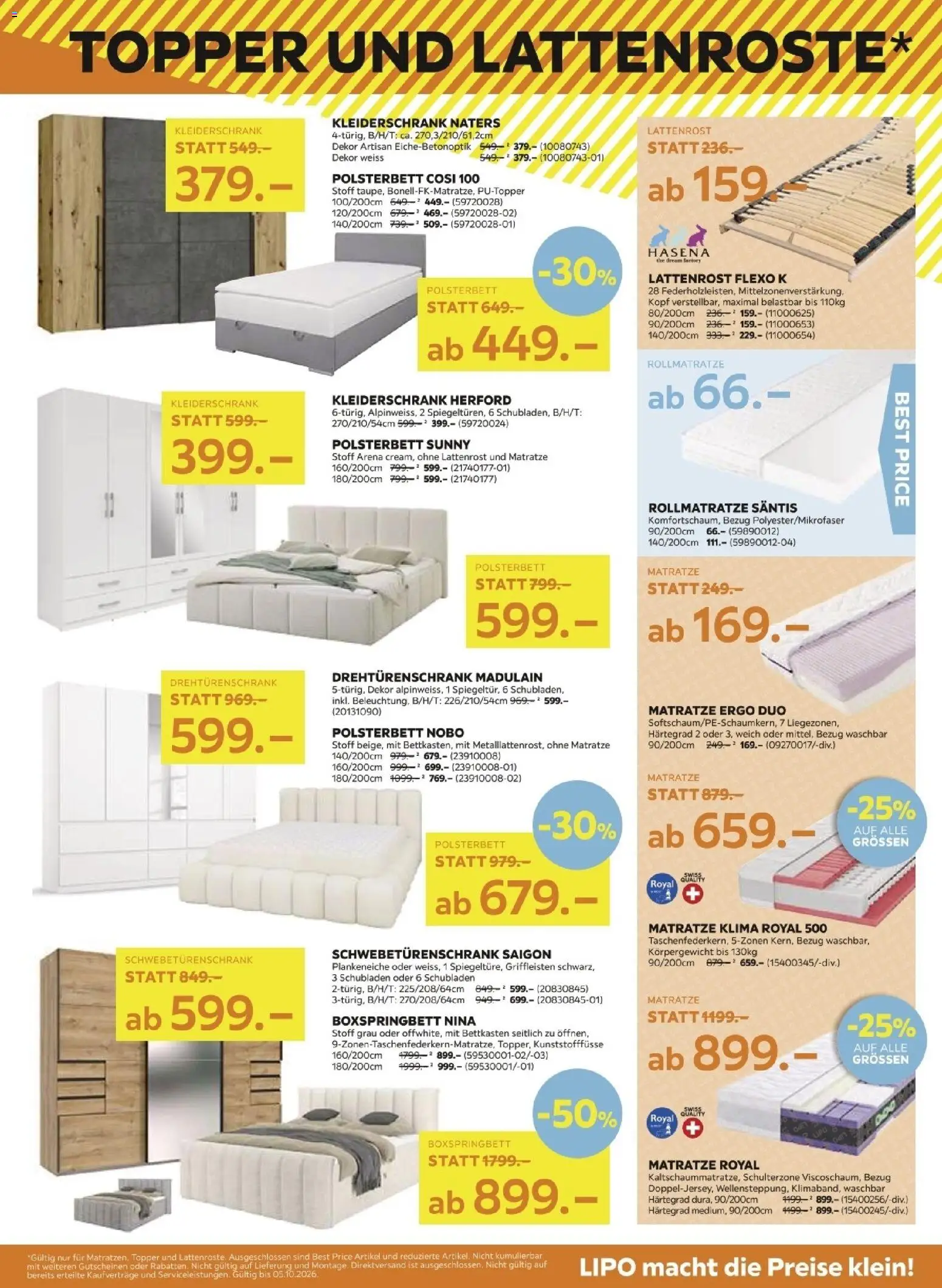 Lipo aktionen – gültig ab 22.09.2026 | Seite: 3 | Produkte: Matratze, Kleiderschrank, Polsterbett, Topper