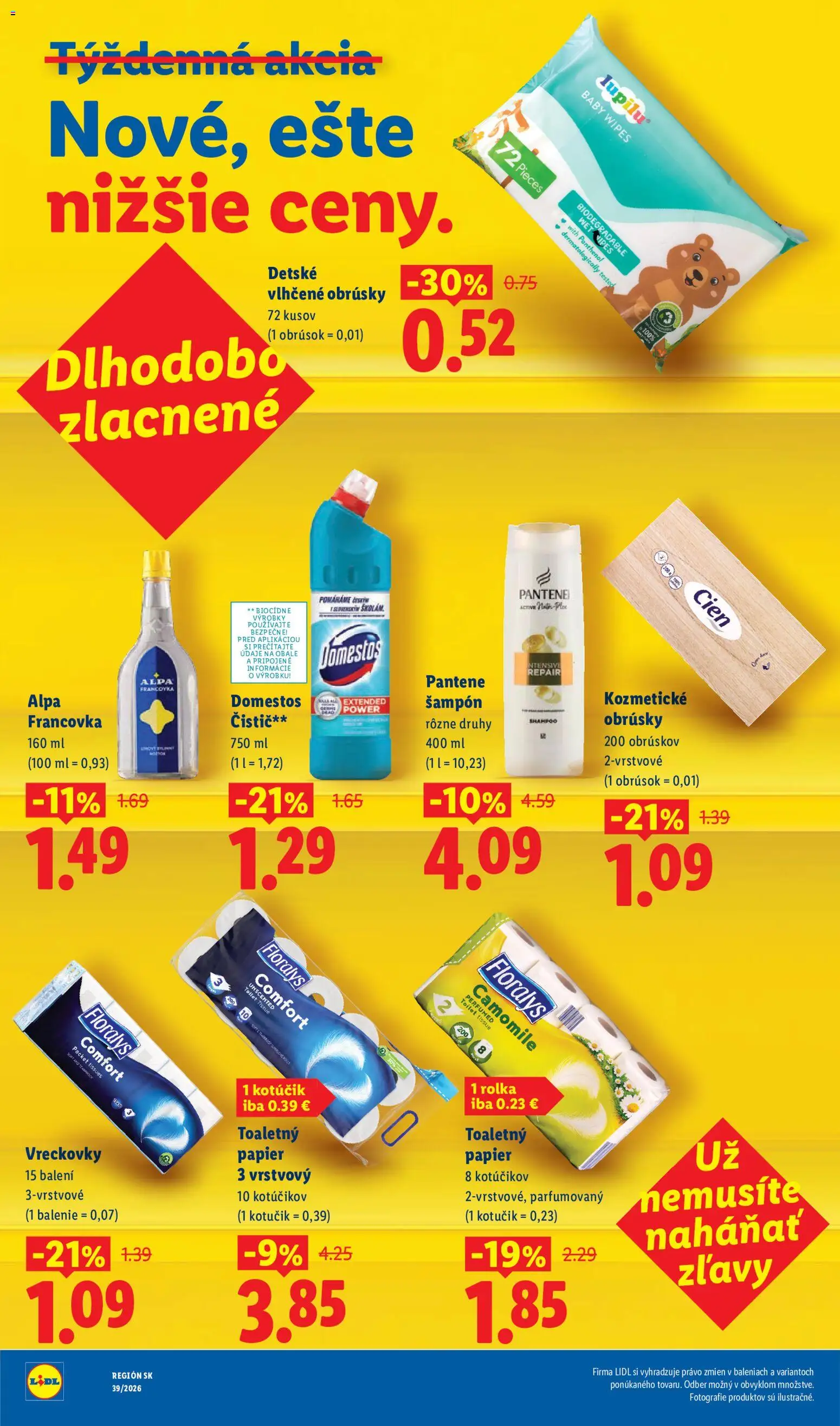 Nové Lidl akcie – leták je platný od 21.09.2026 | Strana: 10 | Produkty: Šampón, Toaletný papier, Vreckovky, Domestos