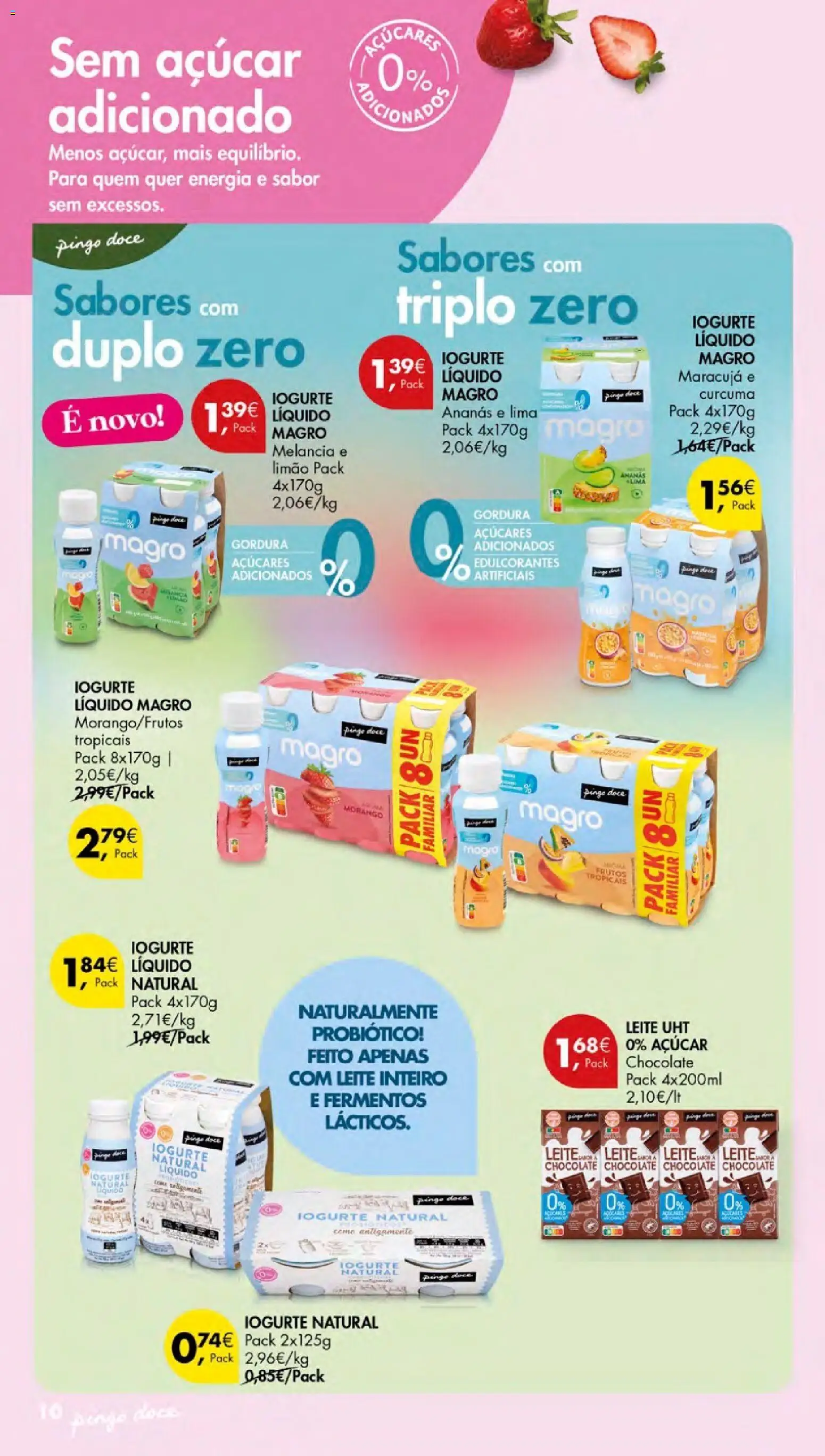 Pingo Doce folheto Escolhas Equilibradas Açores │ válido de 22/10/2026 | Página: 10 | Produtos: Iogurte magro, Leite UHT, Iogurte, Iogurte liquido