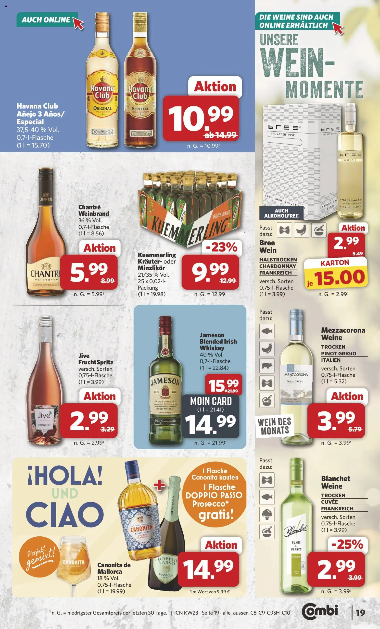 Combi Prospekt – gültig ab 01.06.2026 | Seite: 19 | Produkte: Kuemmerling, Doppio Passo, Wein, Whiskey