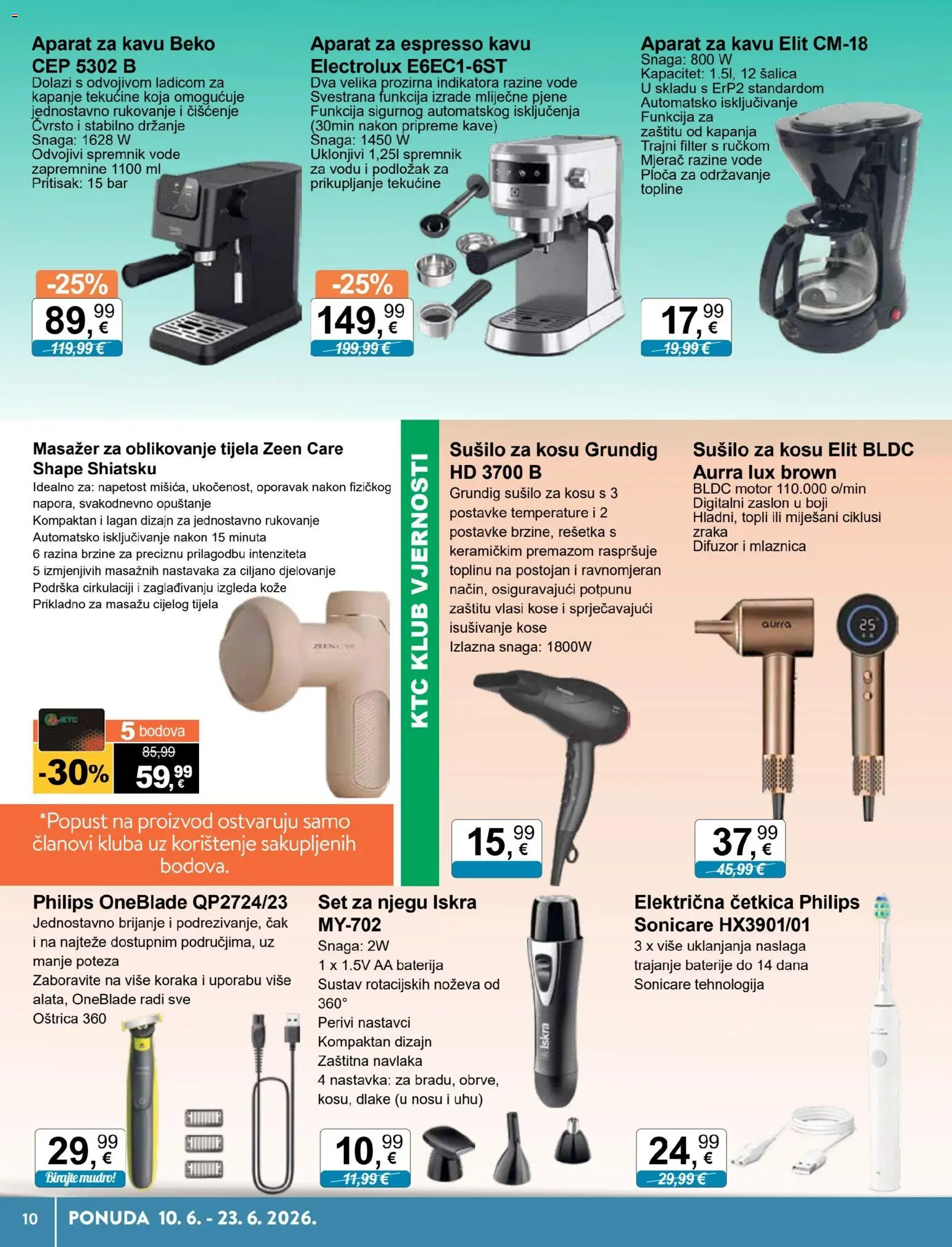KTC katalog | vrijedi od 10.06.2026 | Stranica: 10 | Proizvodi: Aparat za kavu, Sušilo za kosu, Baterija, Šalica