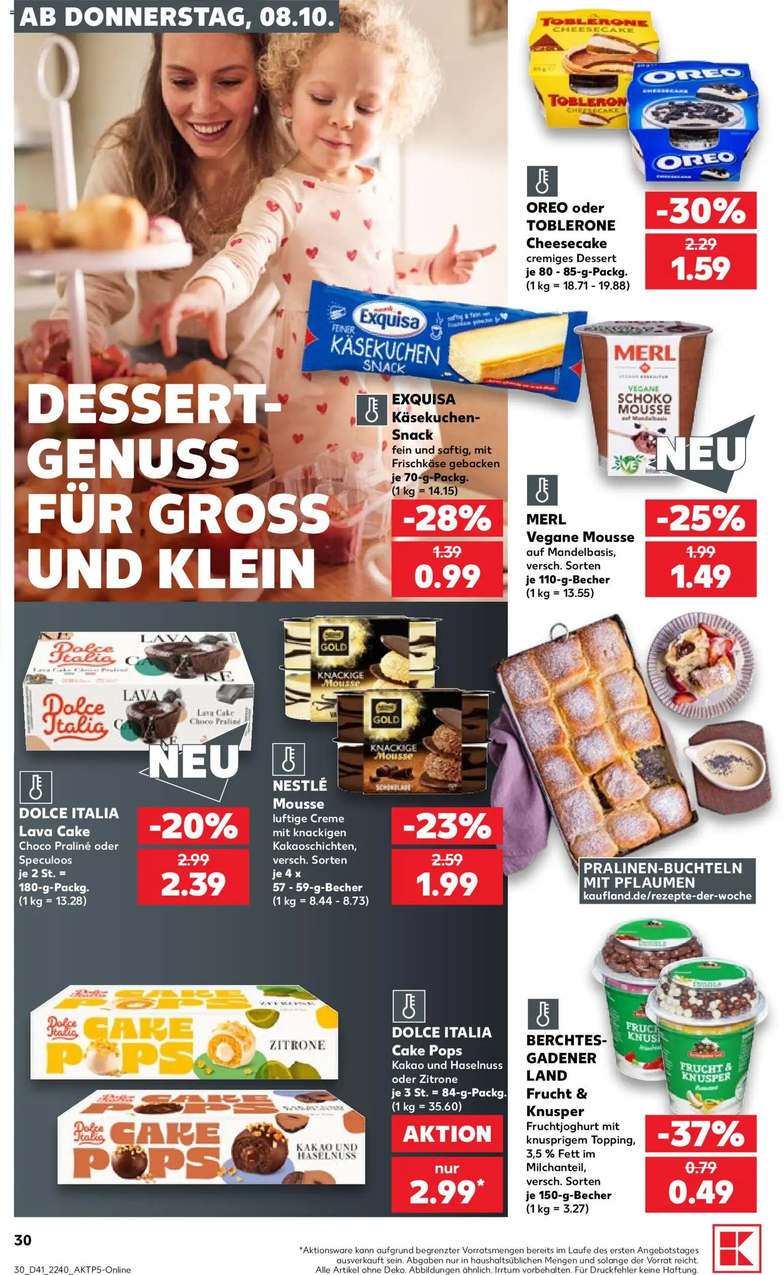 Kaufland Německo leták od 08.10.2026 | Strana: 30 | Produkty: Cheesecake, Toblerone, Oreo, Kakao