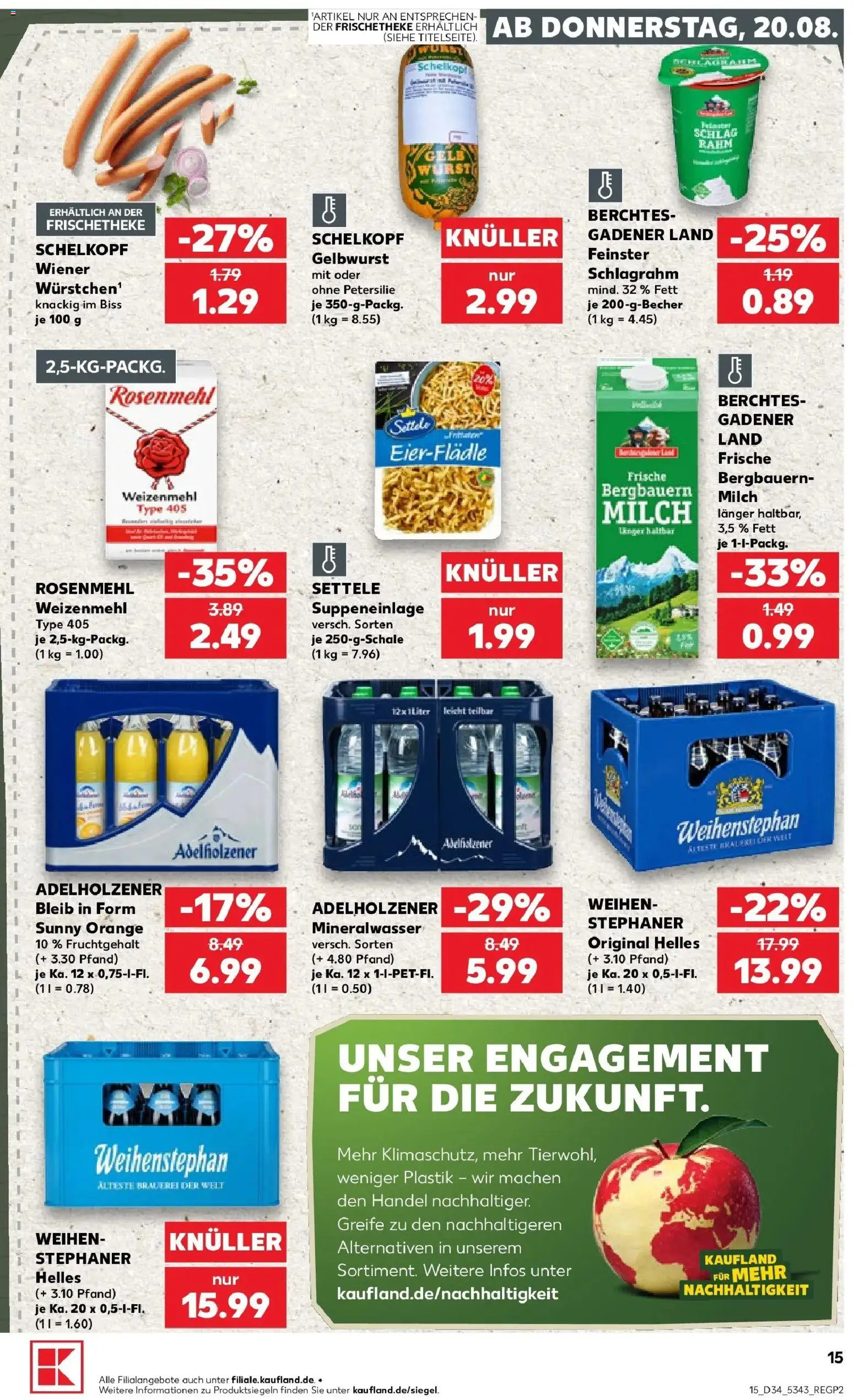 Prospekt Kaufland ab 20.08.2026 » Angebote Online zum Blättern | Seite: 15 | Produkte: Milch, Weizenmehl, Mineralwasser, Wurst