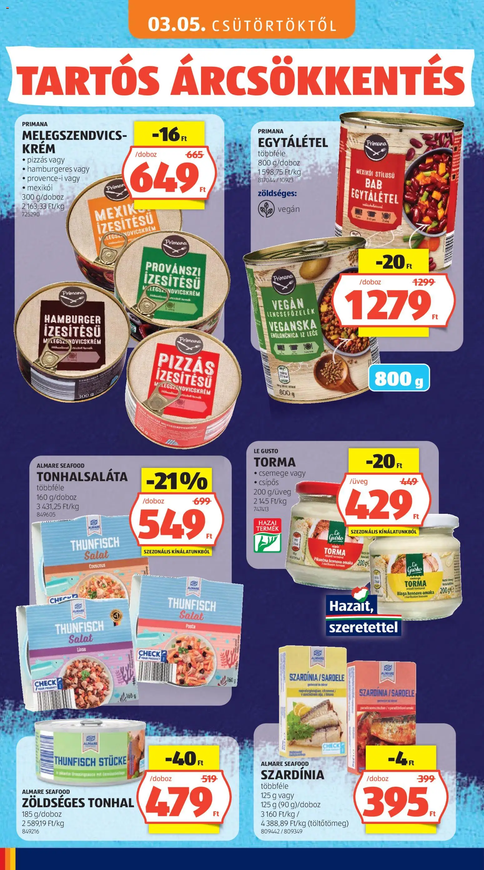 Aldi akciós ujság - amely érvényes a következő dátumtól: 03.05.2026 | Oldal: 14 | Termékek: Tonhalsaláta, Tonhal, Szardínia, Torma