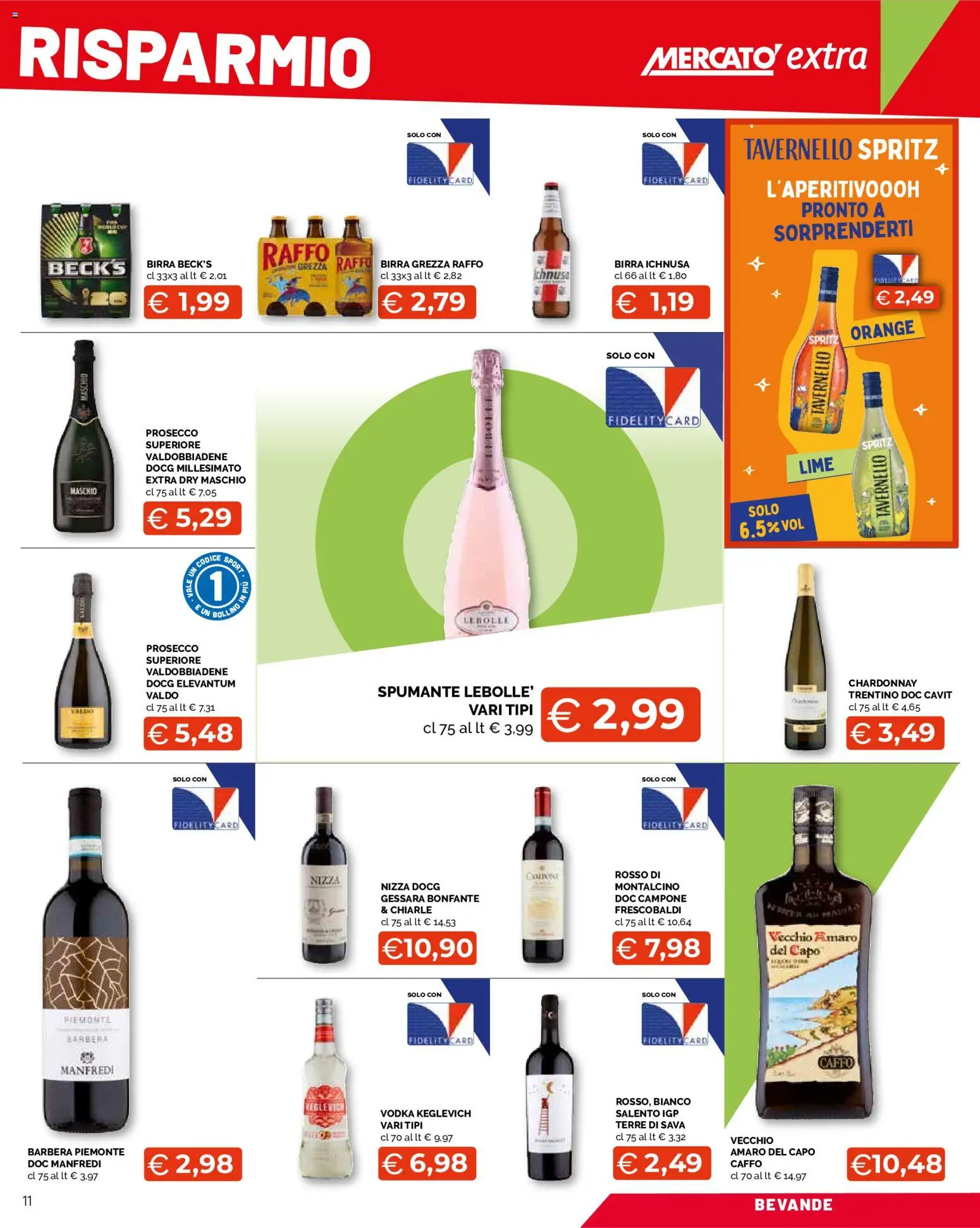 Volantino Mercatò del 22/10/2026 | Pagina: 11 | Prodotti: Birra, Prosecco, Lime, Birra Ichnusa
