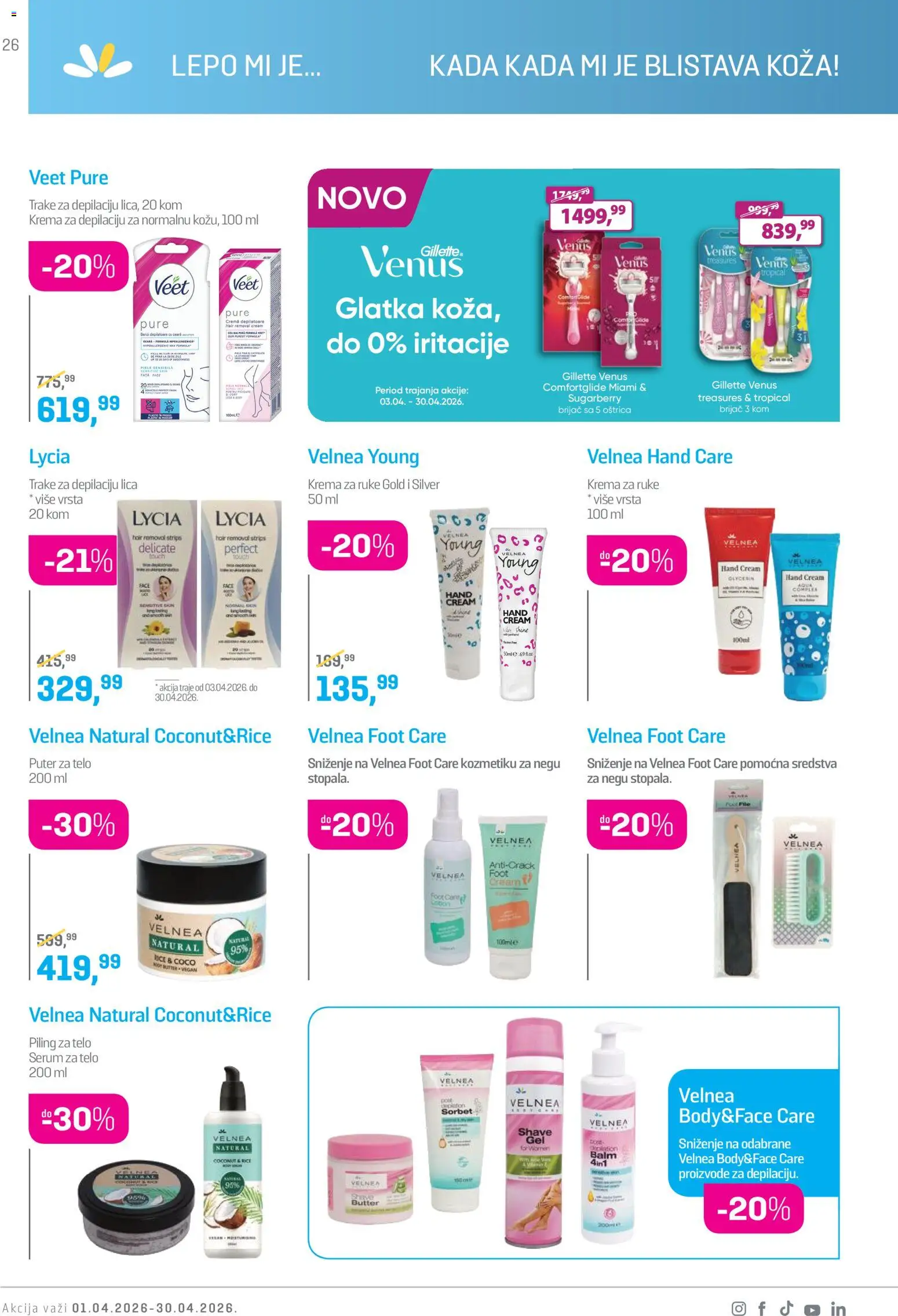 Lilly drogerie katalog - važi od 01.04.2026 | Strana: 26 | Proizvode: Gillette, Brijač, Krema, Krema za depilaciju