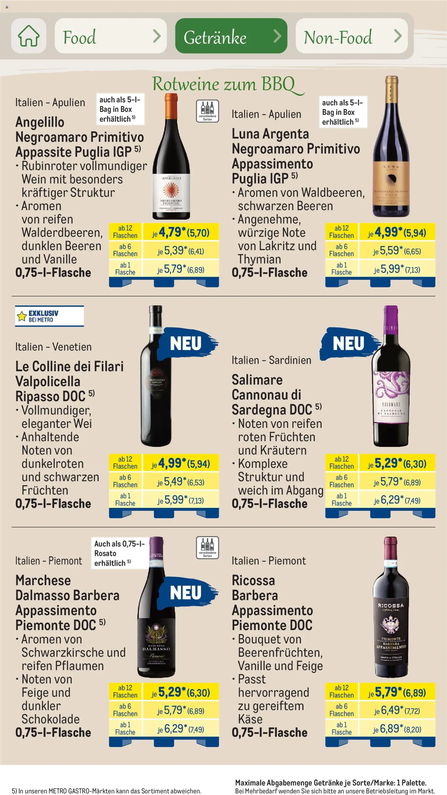 Metro Saisonkatalog Outdoor Dining – gültig ab 01.06.2026 | Seite: 55 | Produkte: Pflaumen, Käse, Schokolade, Wein
