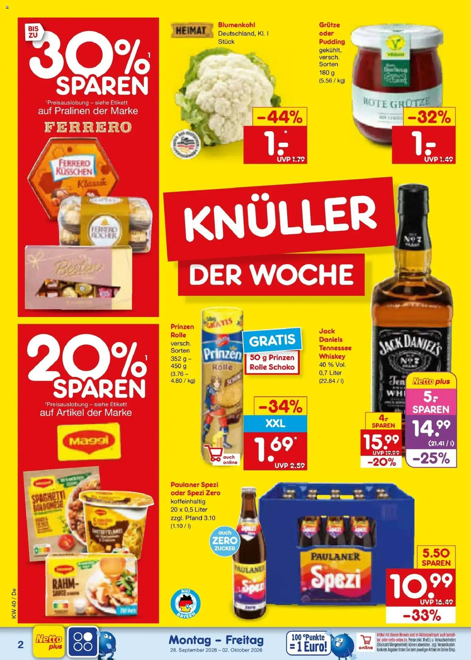 Netto Marken-Discount Prospekt Buttenwiesen – gültig ab 28.09.2026 | Seite: 2 | Produkte: Paulaner spezi, Jack Daniel's, Whiskey, Paulaner