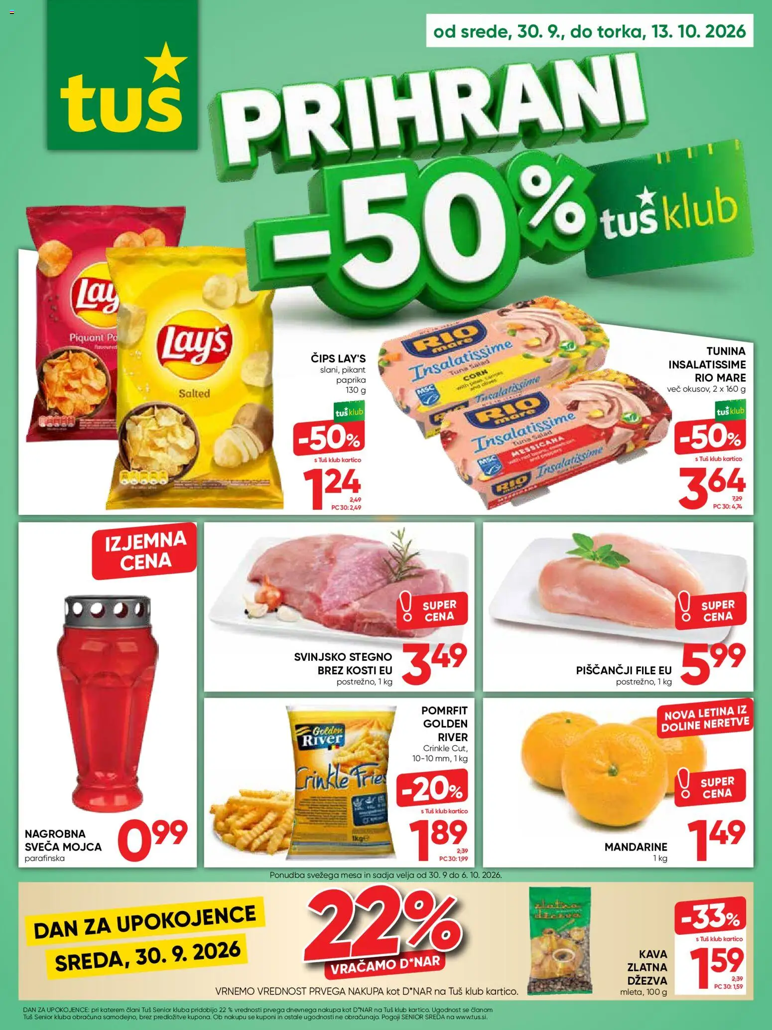 Novi Tuš katalog ponudbe – veljaven od 30.09.2026 | Stran: 1 | Izdelki: Paprika, Sveča, Tuna, Kava