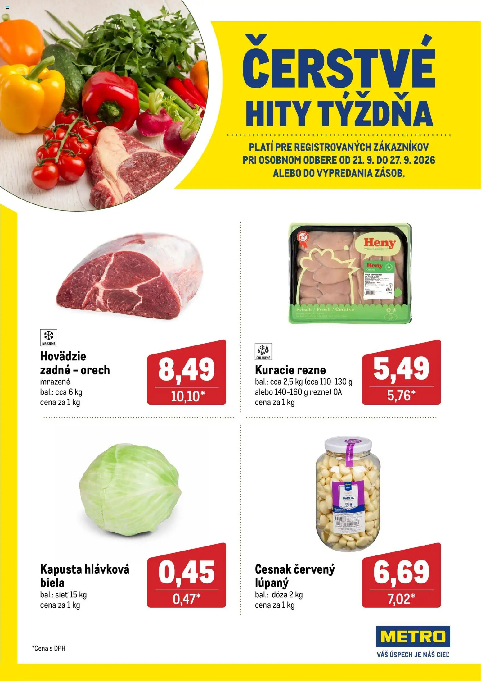 Nové Metro akcie – leták je platný od 21.09.2026 | Strana: 1 | Produkty: Kapusta, Kuracie rezne, Cesnak, Rezne