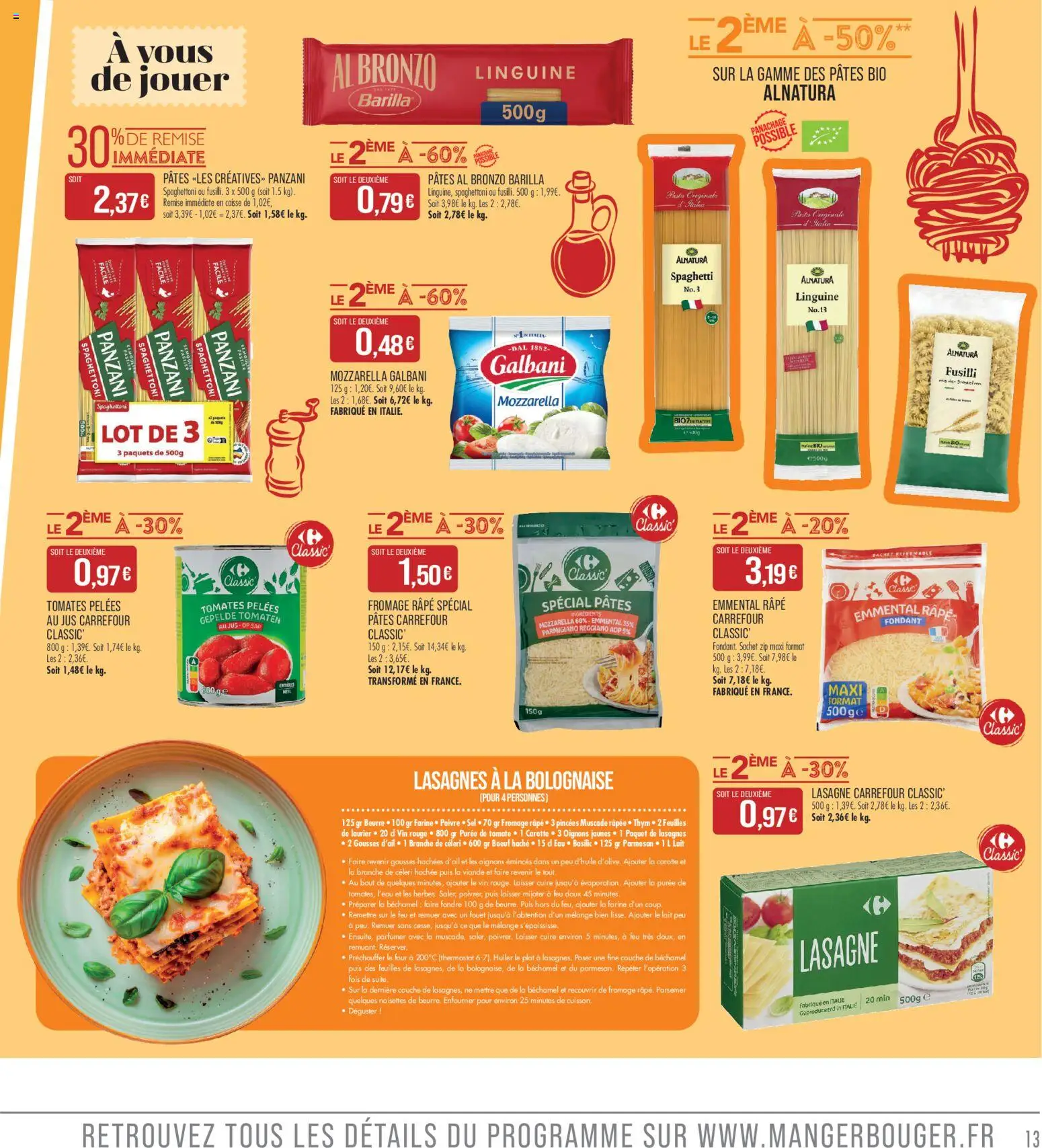 {H1} | Page: 13 | Produits: Fusilli, Emmental, Oignons, Carotte